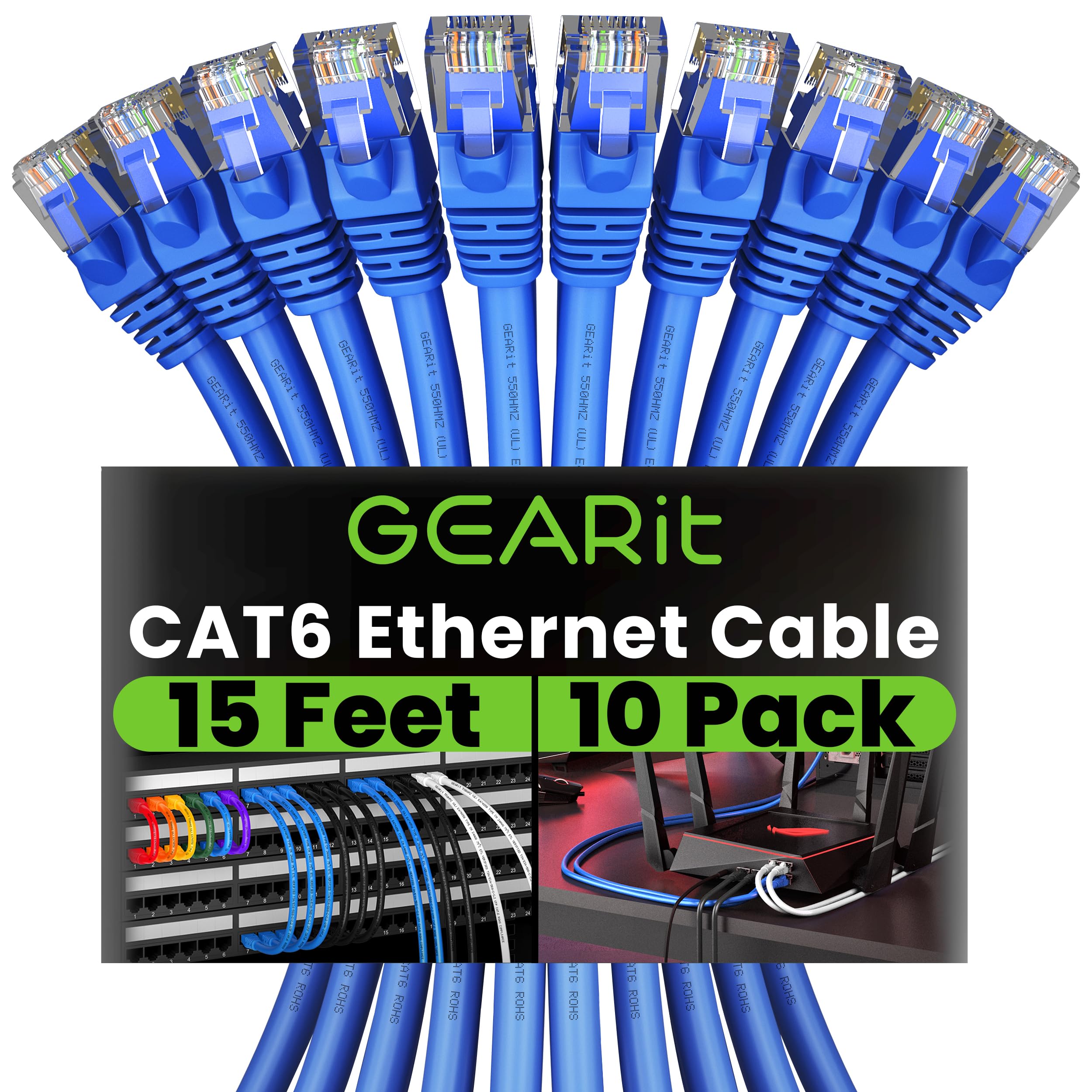 Foto 1 | Cable Ethernet Gearit Cat 6 De 15 Pies (4,5 M), Paquete De 10 Unidades, Azul, 10 Gbps - Venta Internacional.