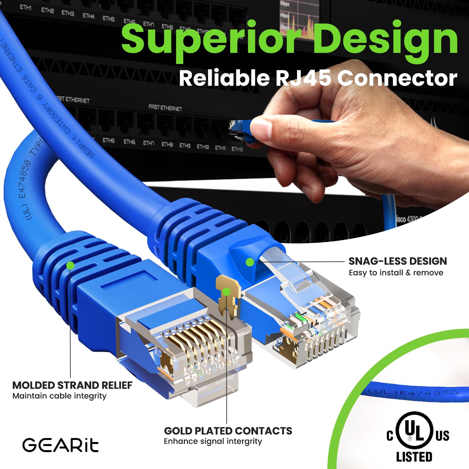 Foto 4 | Cable Ethernet Gearit Cat 6 De 15 Pies (4,5 M), Paquete De 10 Unidades, Azul, 10 Gbps - Venta Internacional.