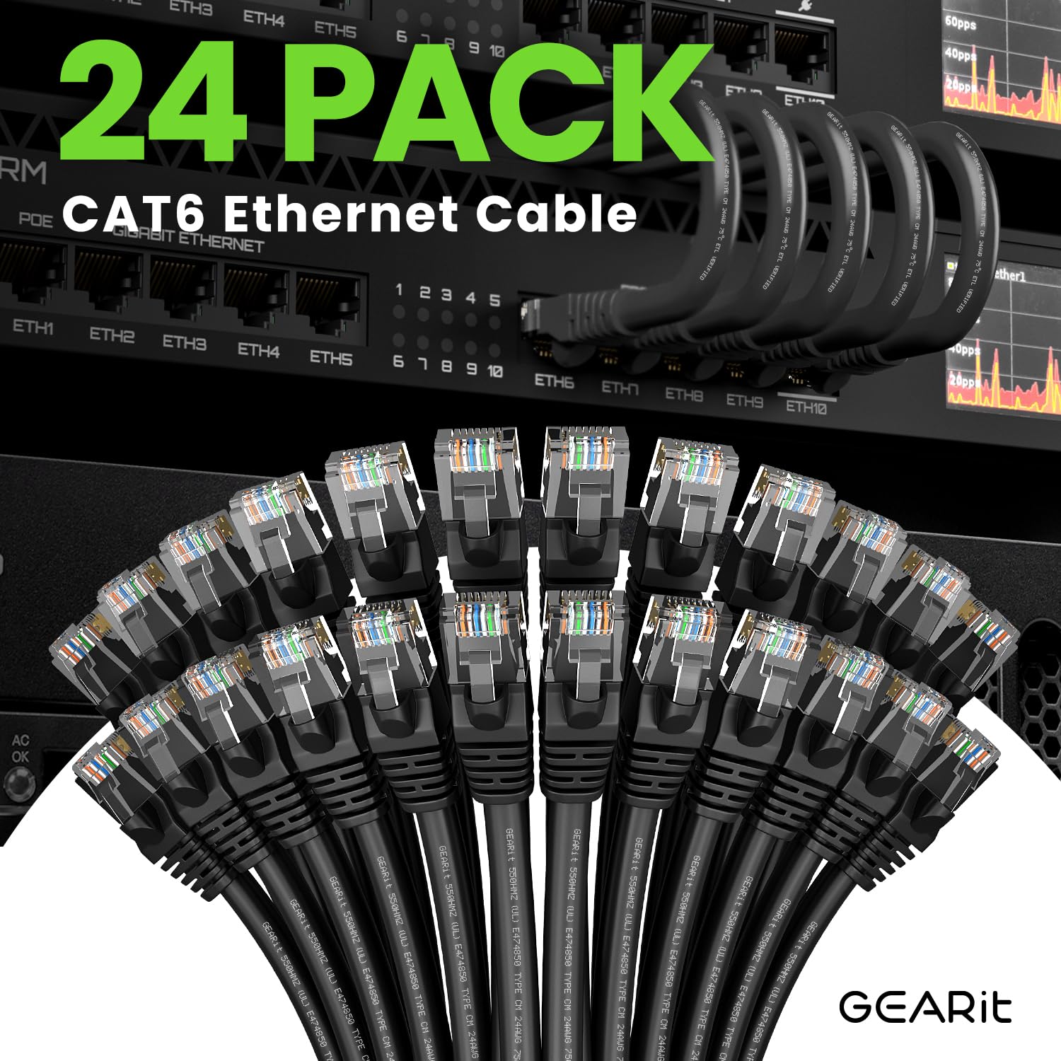 Foto 2 | Cable Ethernet Gearit Cat 6 De 30 Cm (1 Pie), 24 Unidades, 10 Gbps, Rj45 - Venta Internacional.