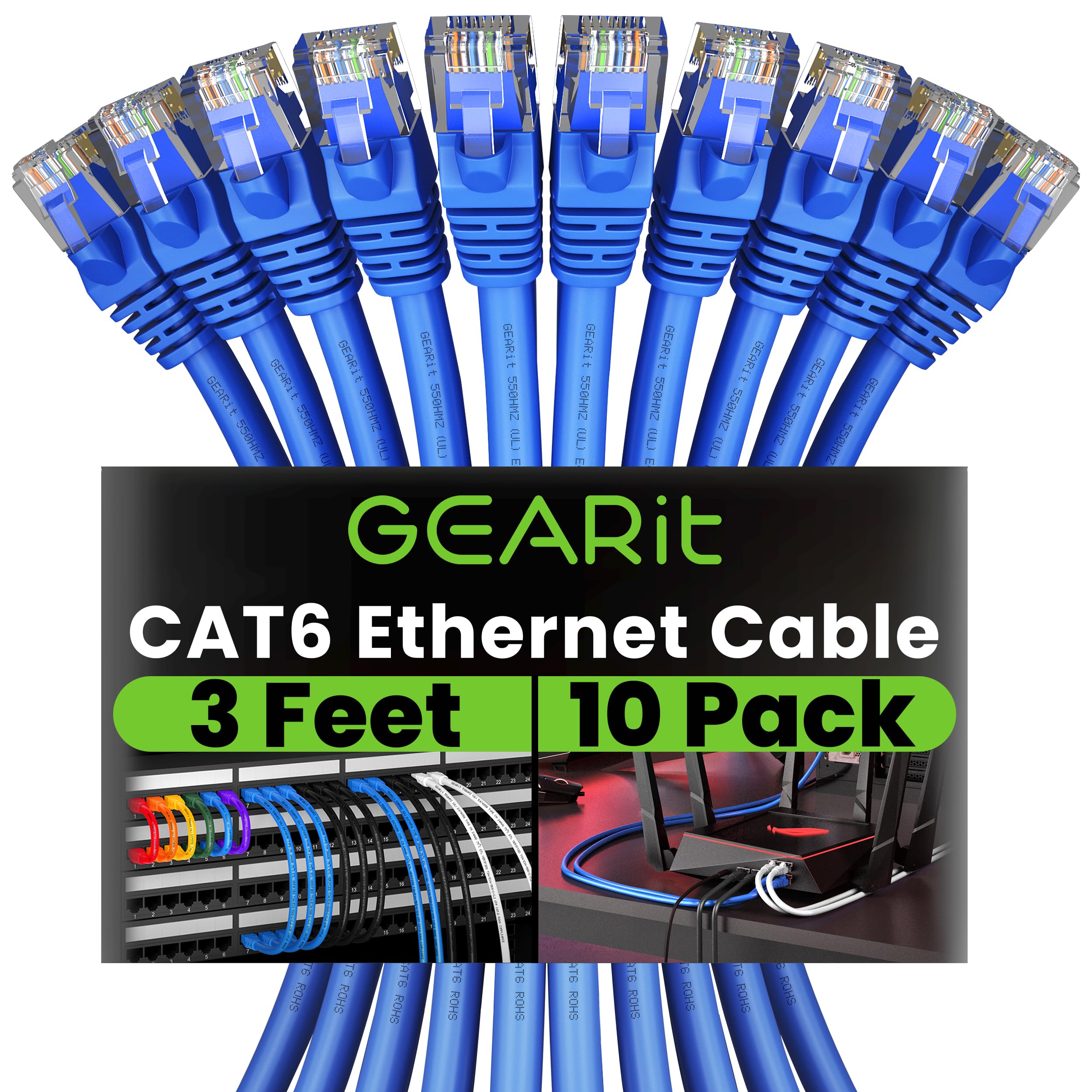Cable Ethernet Gearit Cat 6, 3 Pies (1 M), Paquete De 10 Gbps Rj45, 10 Gbps, Azul - Venta Internacional.