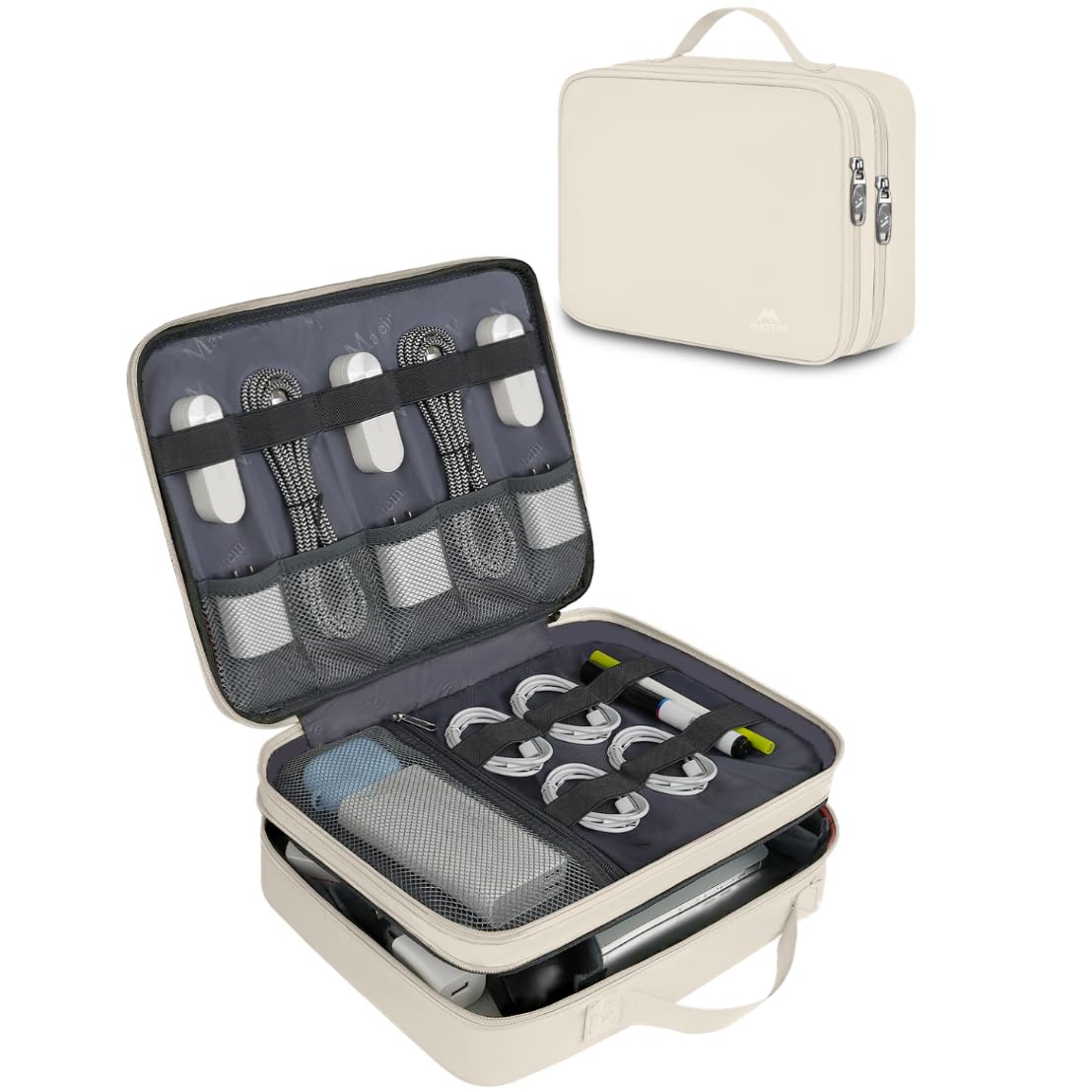 Organizador Electrónico Matein, Bolsa Grande Para Cables, Color Beige Claro - Venta Internacional.