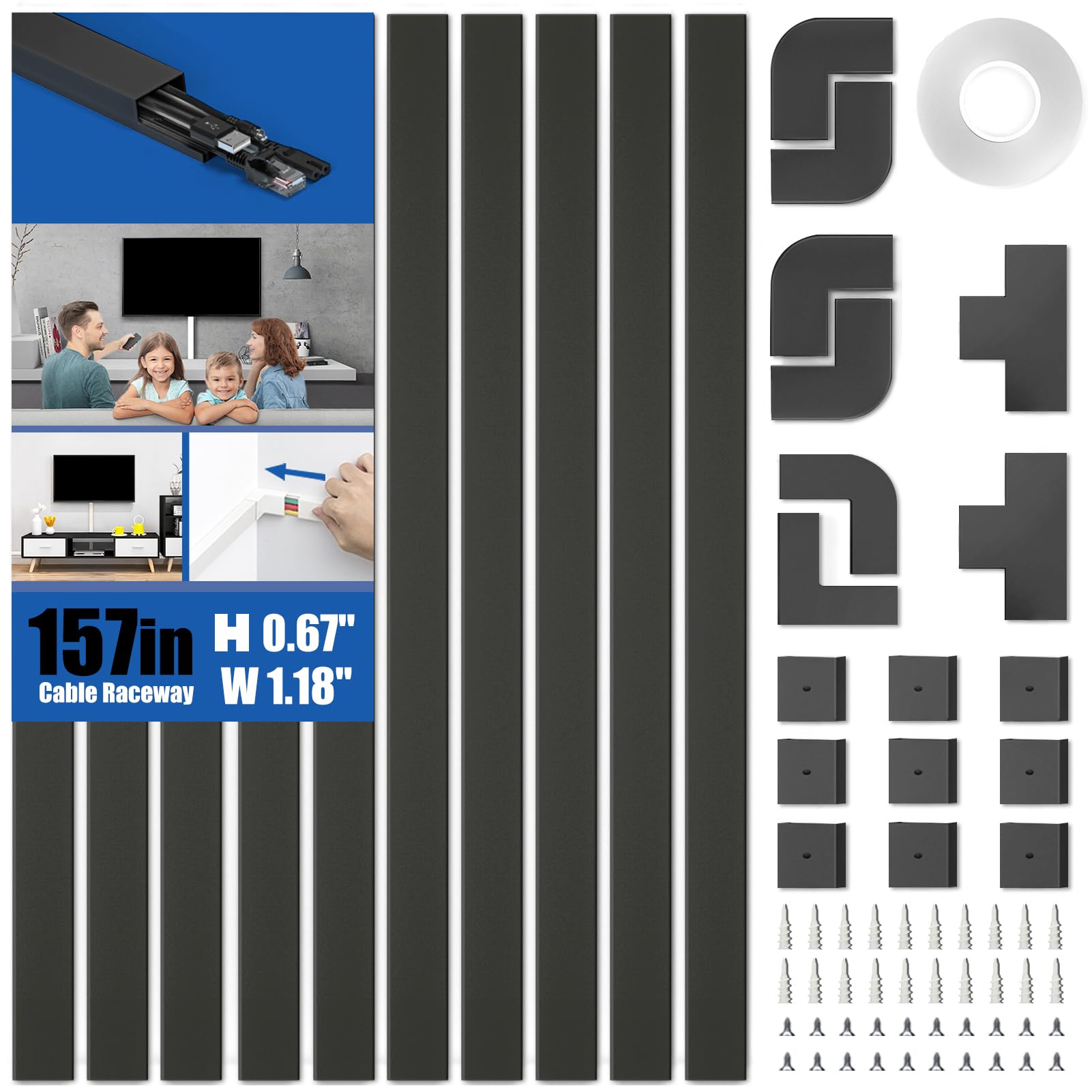 Cord Hider Delamu - Funda De Pared Para Cables (4 M), Color Negro - Venta Internacional.