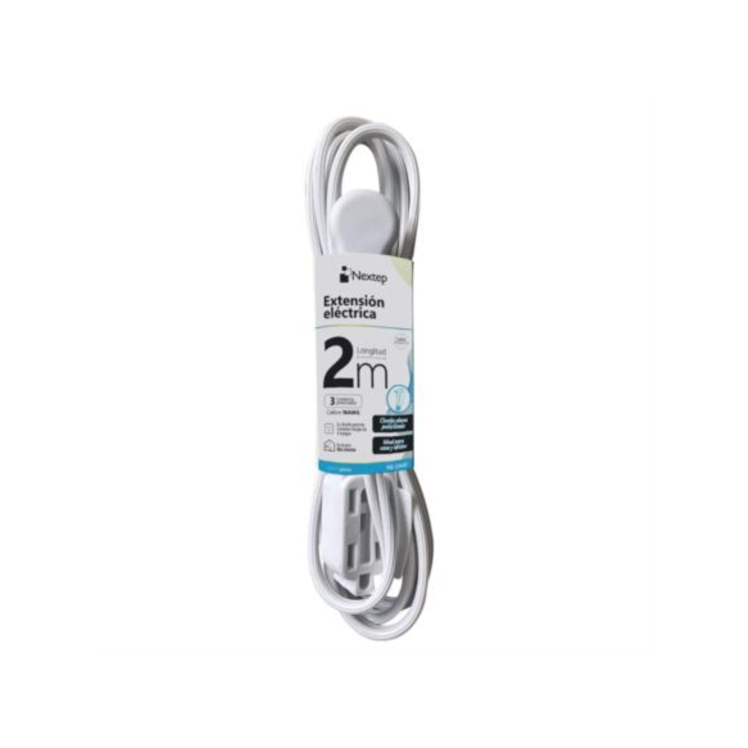 Foto 2 pulgar | Extension Electrica Nextep Para Casa/oficina 16 Awg 2m Clavija Plana Blanca