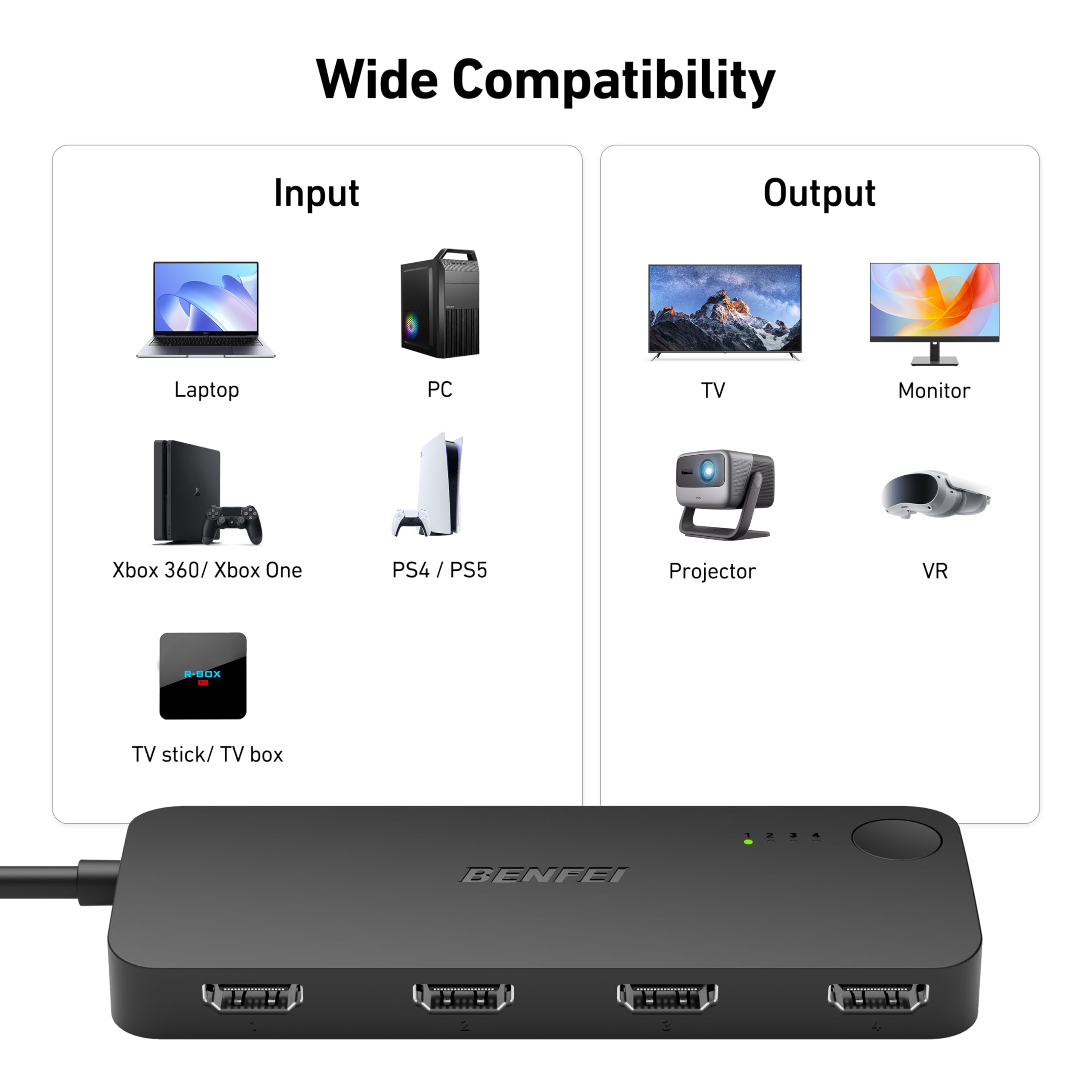 Foto 7 pulgar | Conmutador Hdmi Benfei De 4 Entradas Y 1 Salida 4k @60hz, 2k @144hz Con Hdmi De 30 M - Venta Internacional.