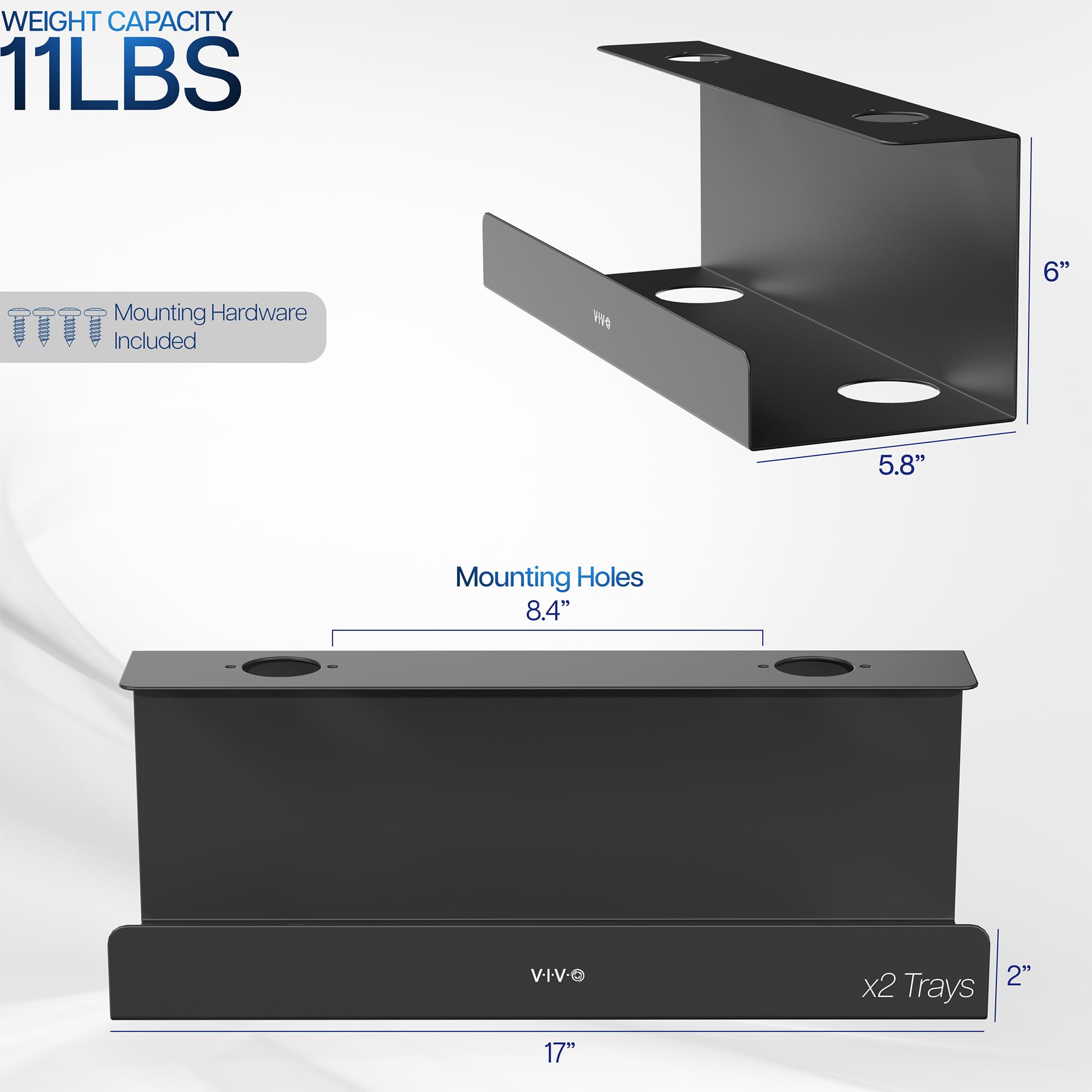 Foto 3 | Bandejas De Gestión De Cables Vivo Para Debajo Del Escritorio, 43 Cm, Extra Profundas, Paquete De 2 - Venta Internaci