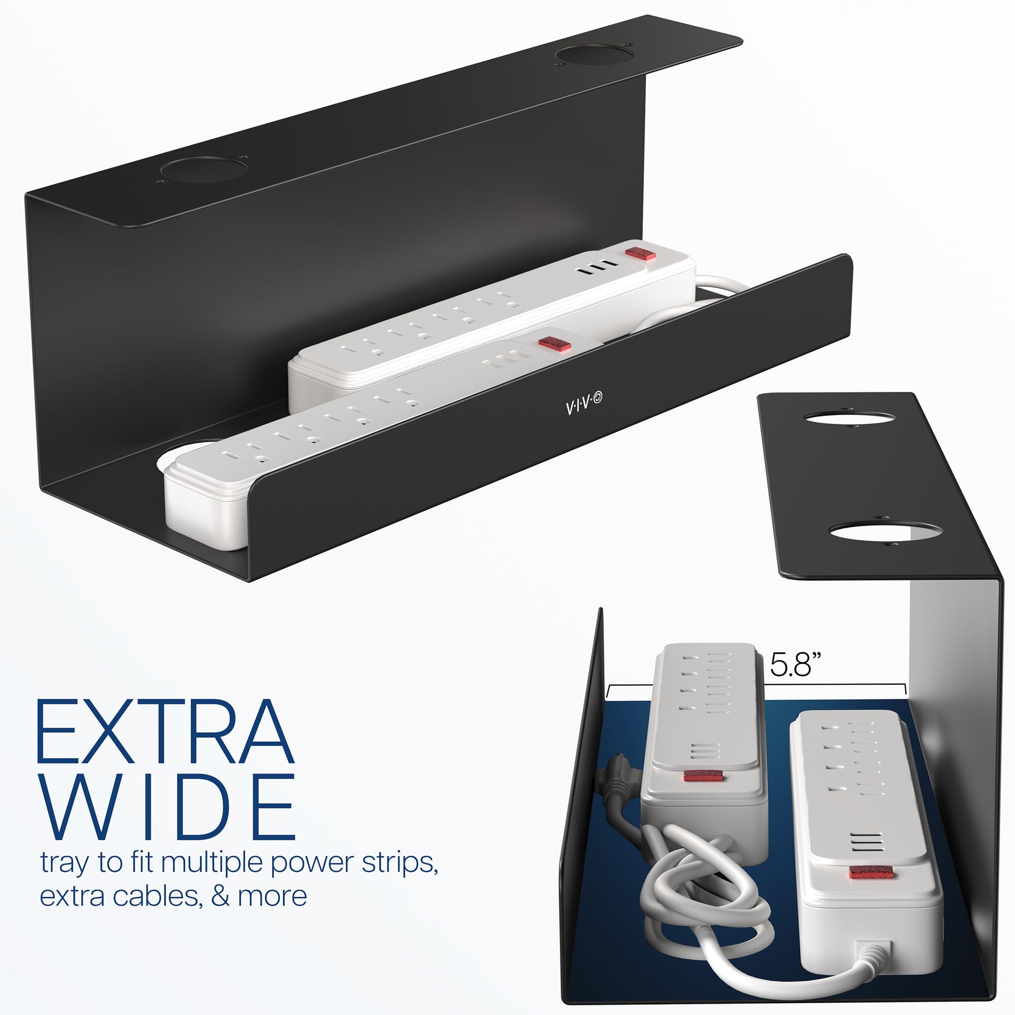 Foto 5 | Bandeja De Gestión De Cables Vivo Para Debajo Del Escritorio, Extra Profunda, 43 Cm, Negra - Venta Internacional.