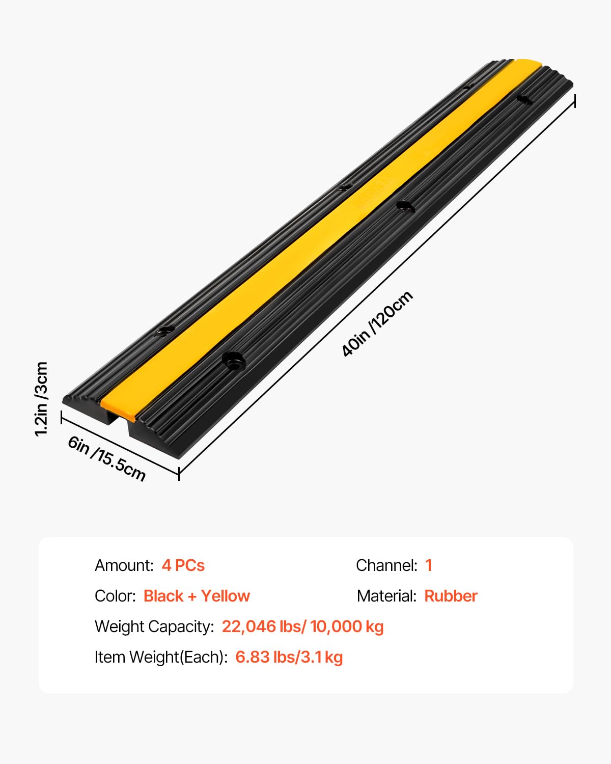 Foto 7 | Protector De Cable De Goma Para Rampas Vevor, 1 Canal, Carga 10000 Kg - Venta Internacional.