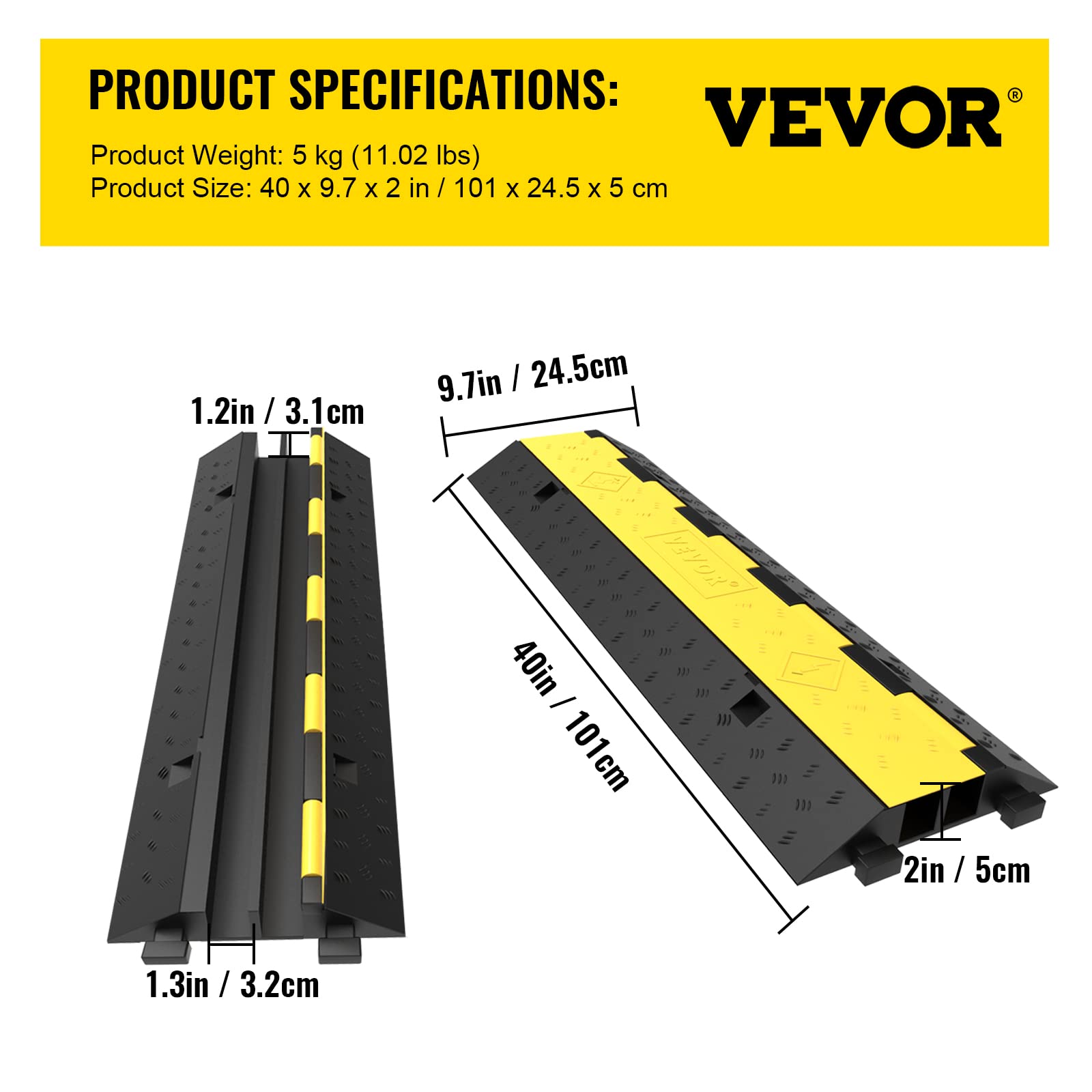 Foto 8 pulgar | Protector De Cable Ramp Vevor, 2 Canales, Goma, 5 Paquetes - Venta Internacional.