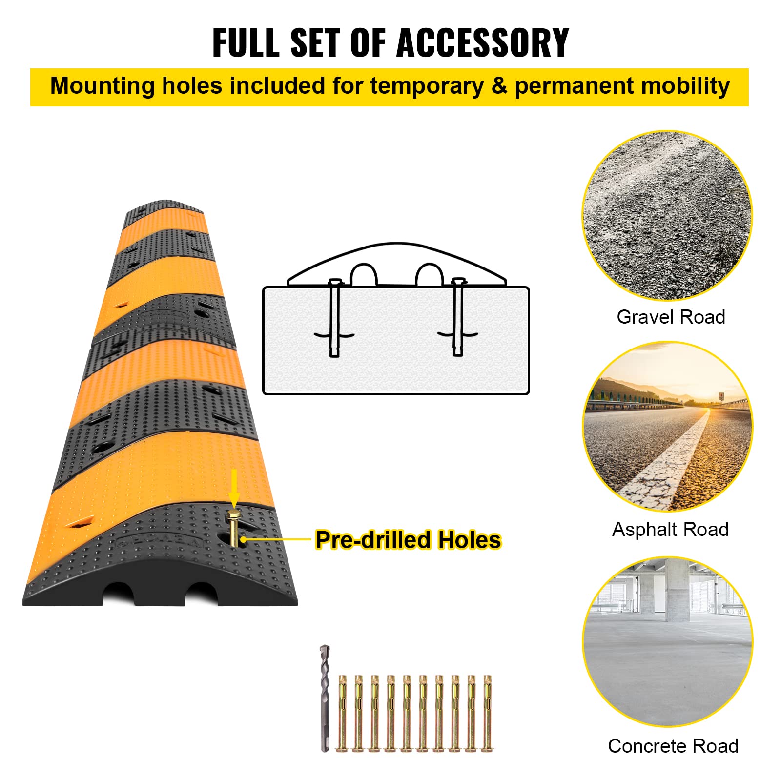 Foto 6 | Speed Bump Vevor Rubber, 2 Canales, 42 Cm, Capacidad De Carga De 22000 Kg - Venta Internacional.