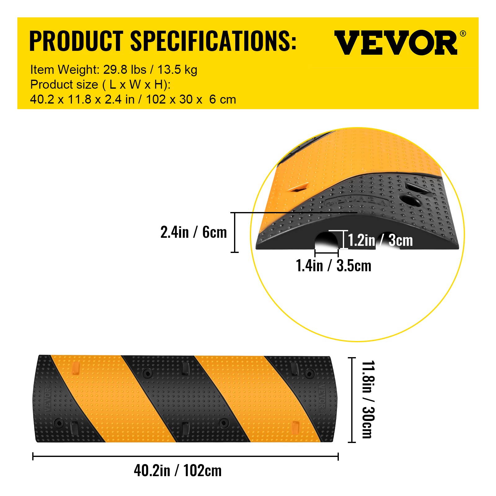 Foto 7 | Speed Bump Vevor Rubber, 2 Canales, 42 Cm, Capacidad De Carga De 22000 Kg - Venta Internacional.