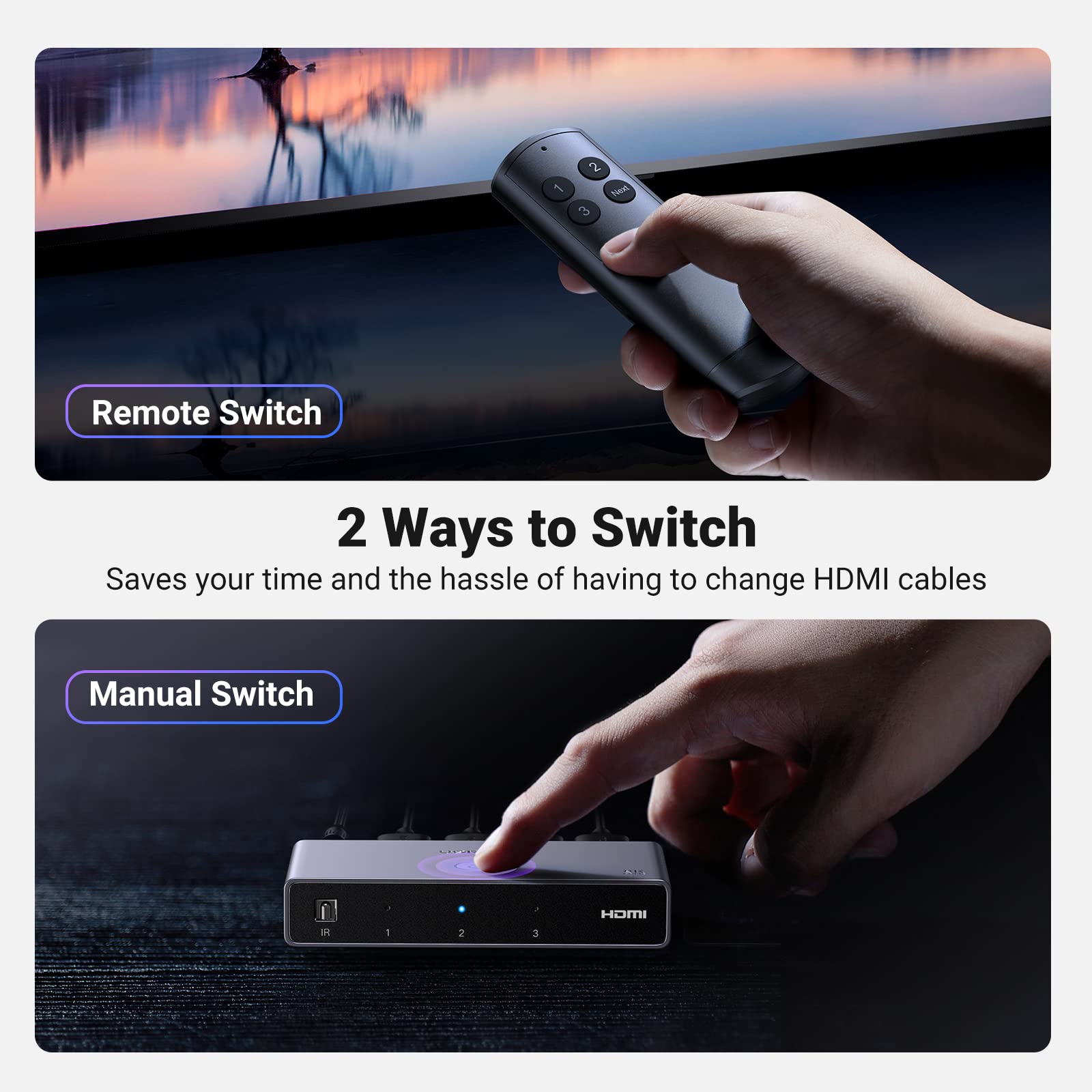 Foto 6 | Conmutador Hdmi Ugreen De Aluminio Ultra Hd 8k @60hz, 3 En 1, Salida Con Control Remoto - Venta Internacional.
