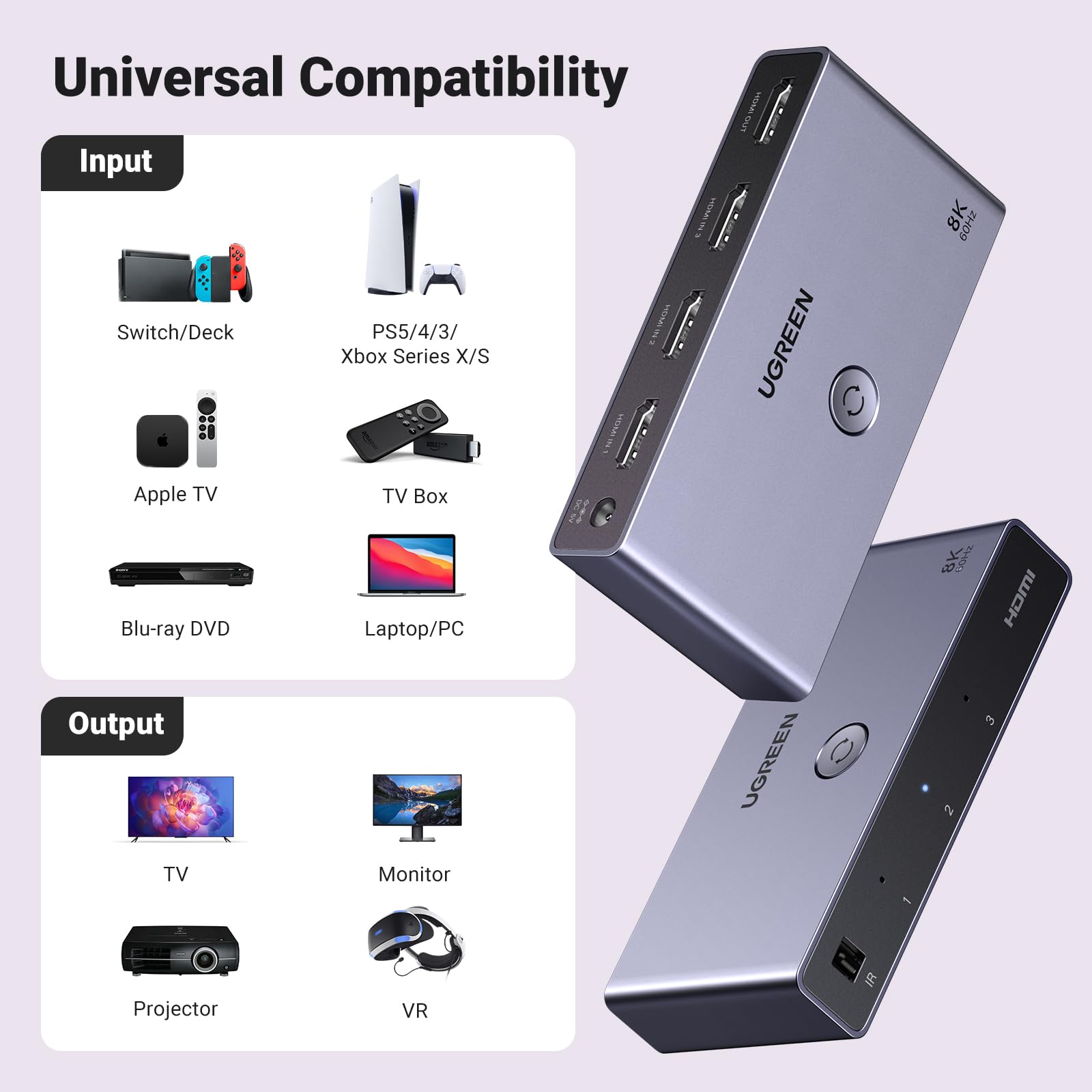 Foto 8 pulgar | Conmutador Hdmi Ugreen De Aluminio Ultra Hd 8k @60hz, 3 En 1, Salida Con Control Remoto - Venta Internacional.
