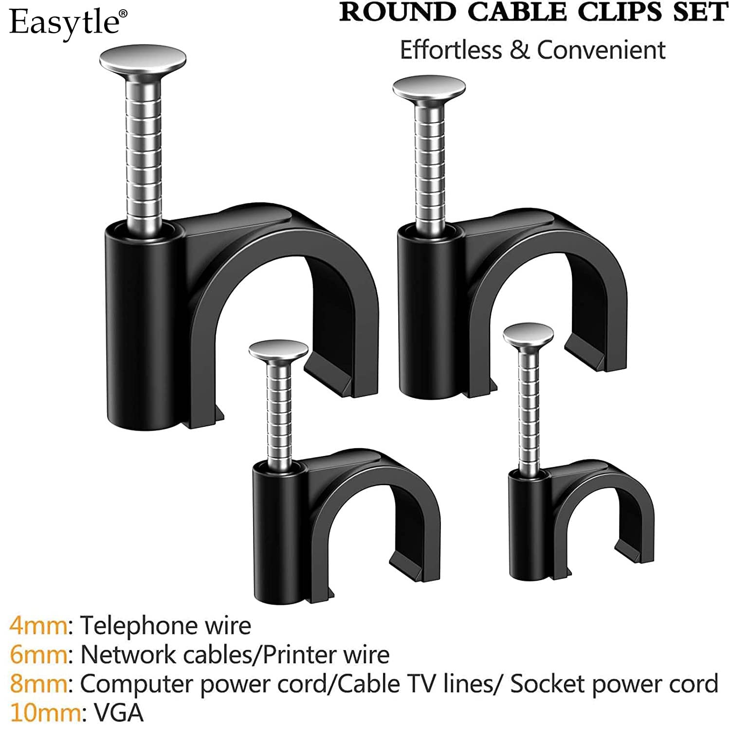 Foto 4 pulgar | Clips Easytle Para Cables De Pared, 200 Unidades, 4, 6, 8, 10 Mm, Color Negro - Venta Internacional.