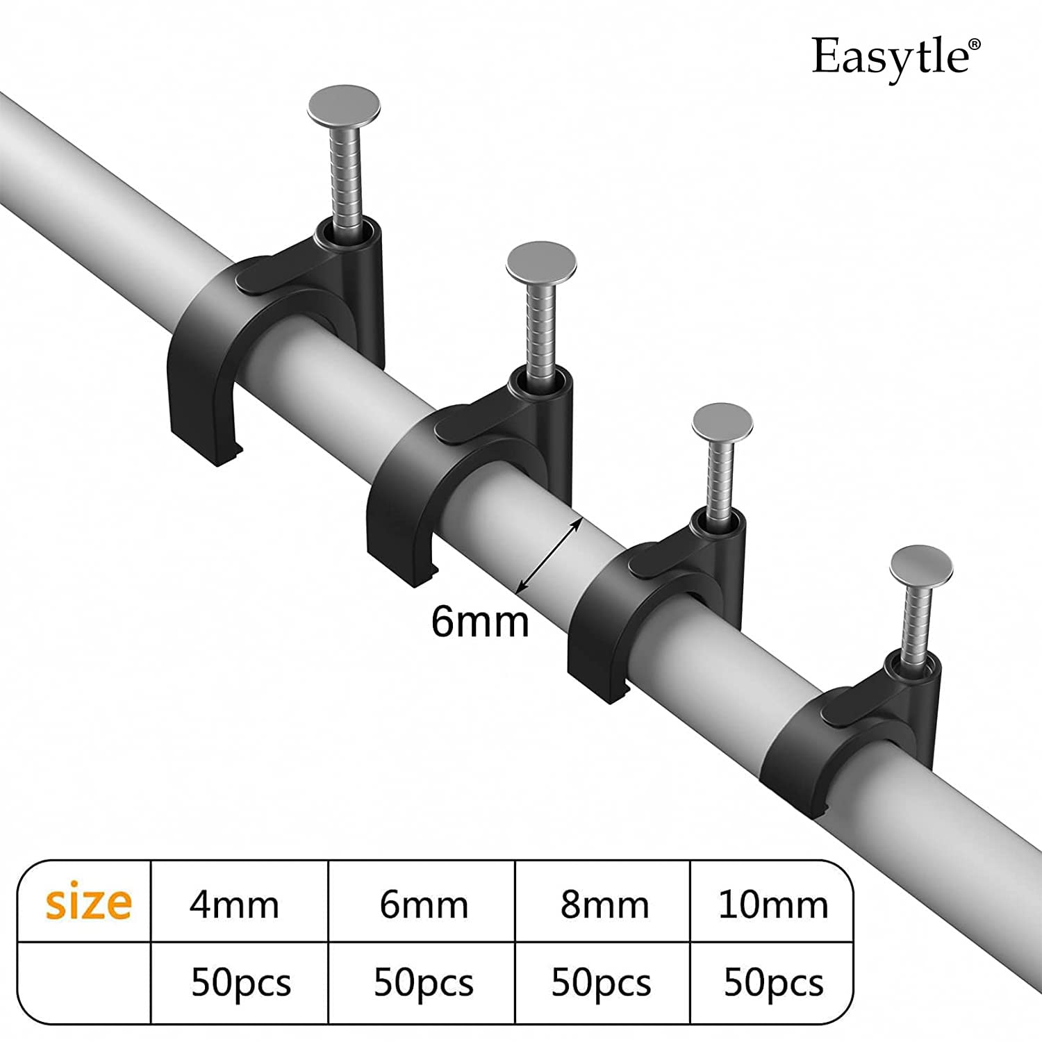 Foto 5 pulgar | Clips Easytle Para Cables De Pared, 200 Unidades, 4, 6, 8, 10 Mm, Color Negro - Venta Internacional.