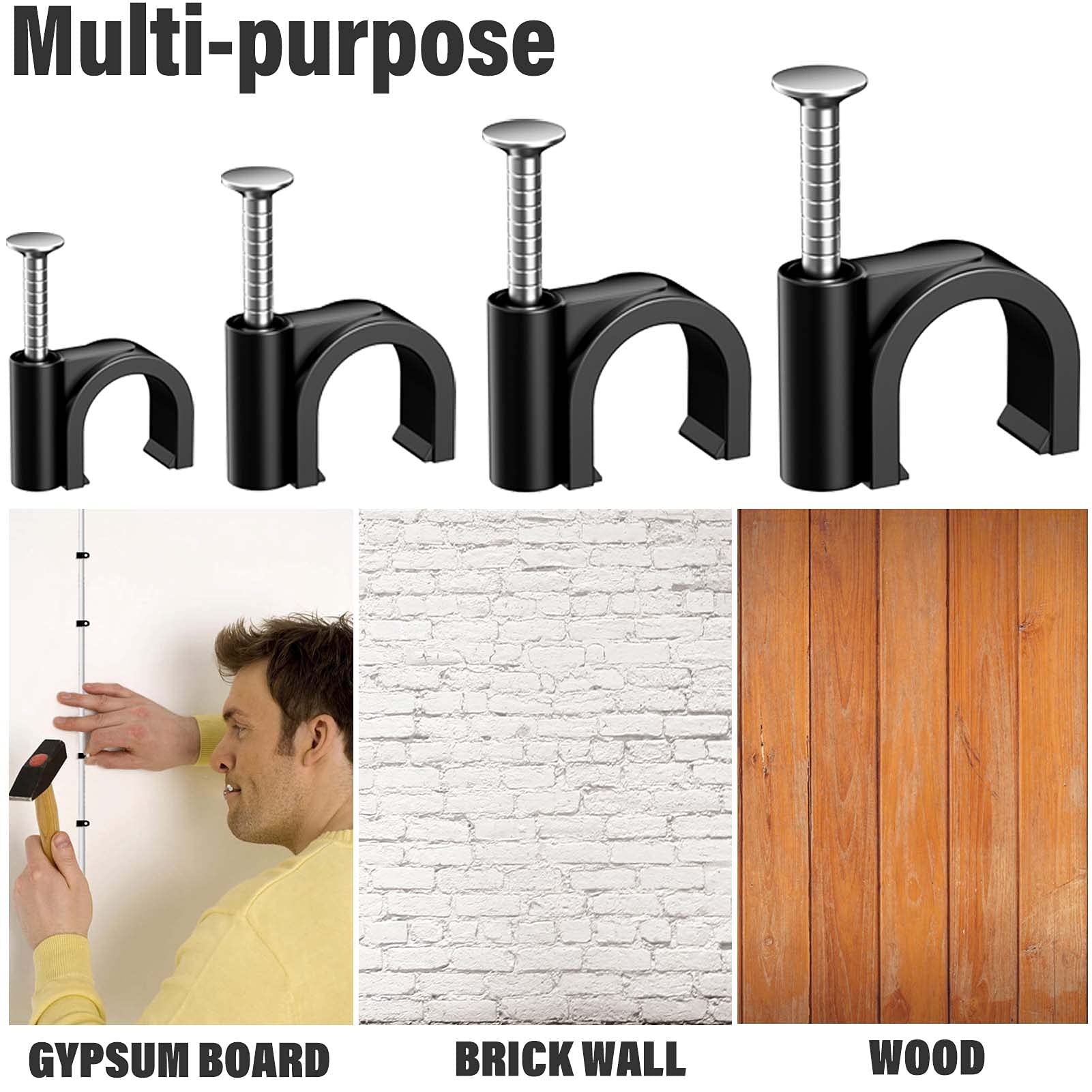 Foto 8 pulgar | Clips Easytle Para Cables De Pared, 200 Unidades, 4, 6, 8, 10 Mm, Color Negro - Venta Internacional.