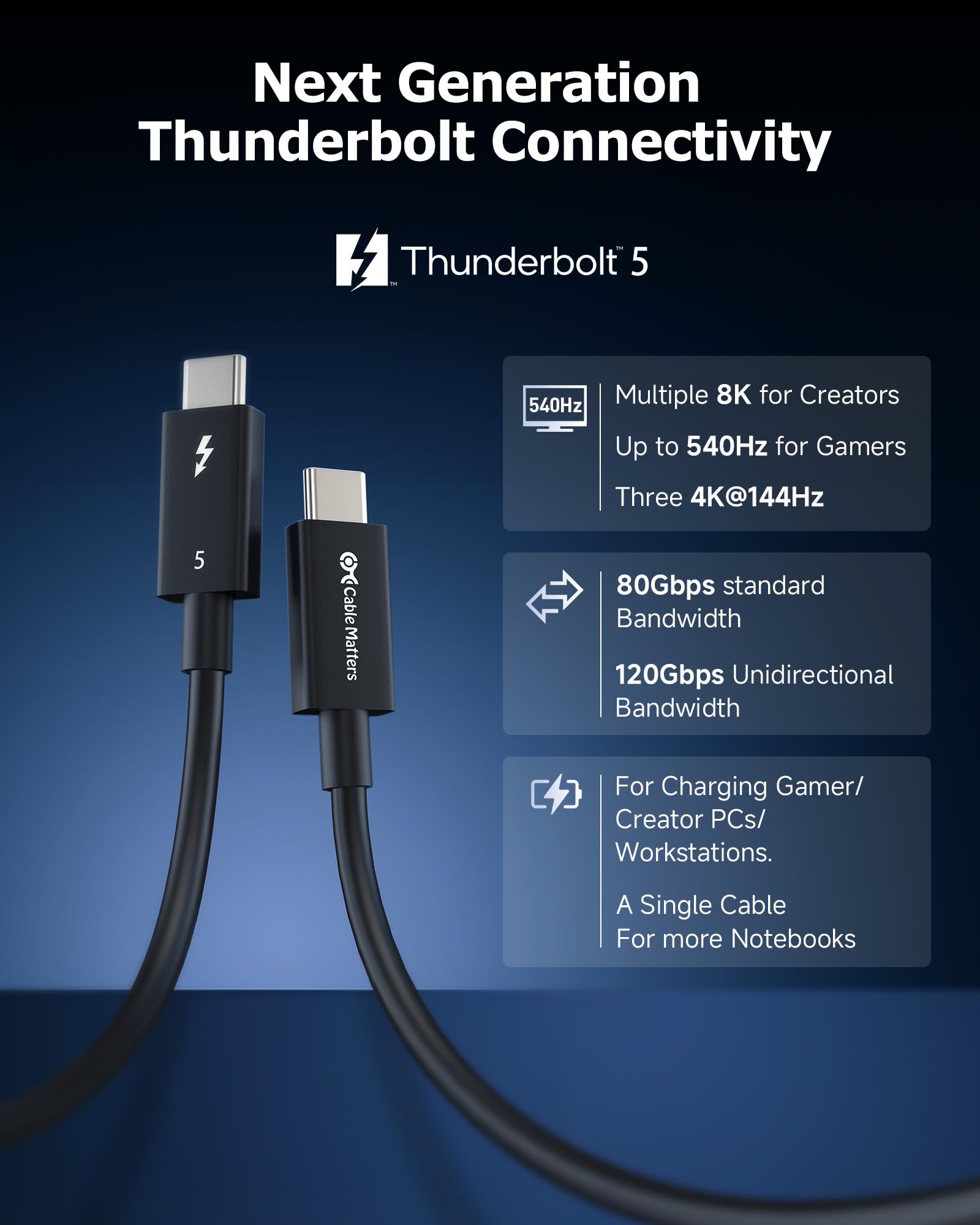 Foto 3 pulgar | Cable Thunderbolt 5 Matters, Certificado Intel, 0,5 M, Negro - Venta Internacional.