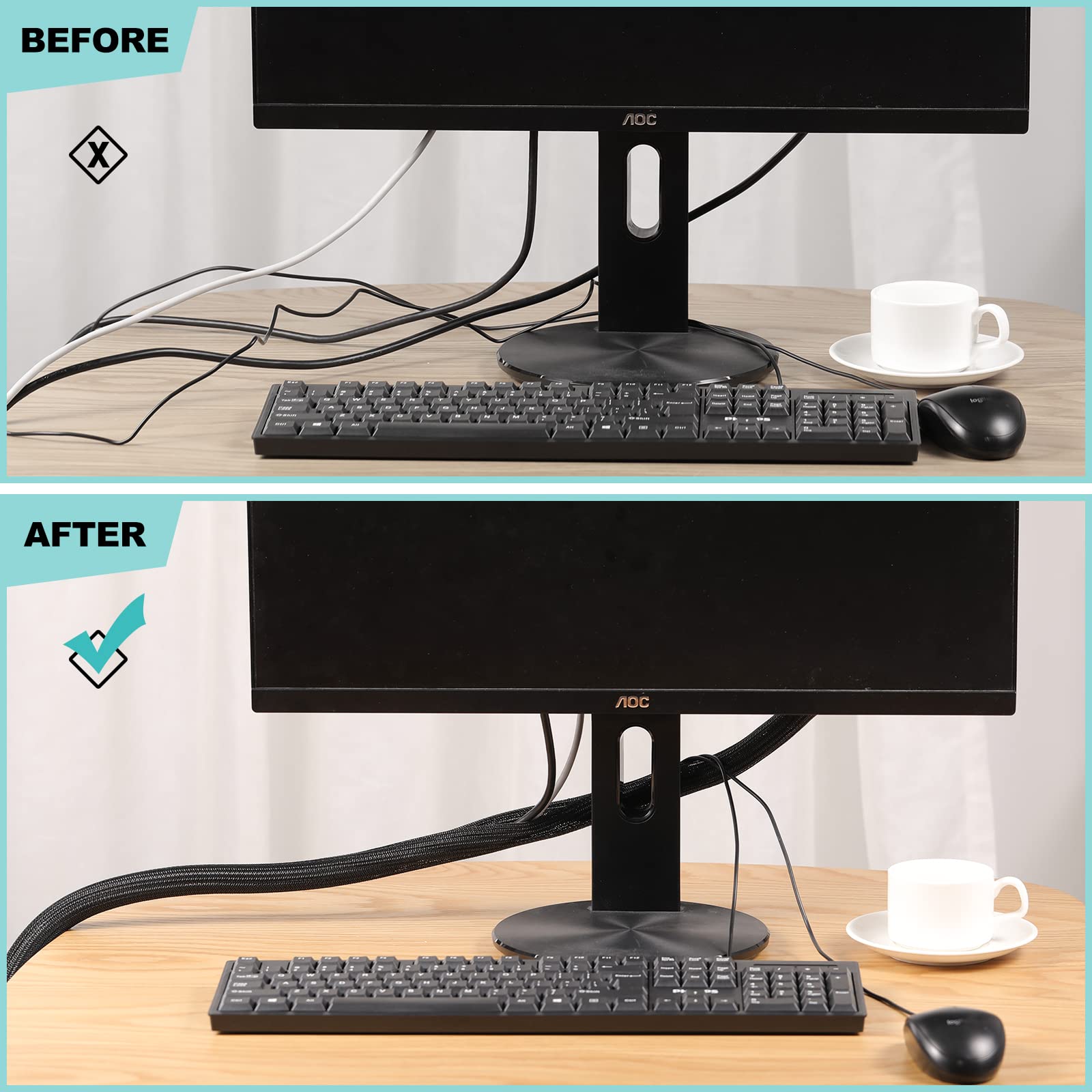 Foto 6 | Funda Para Cables Agptek, Paquete De 2, 5 Pies A 1.2 Pulgadas, Organizador De Cables Para Debajo Del - Venta Internac