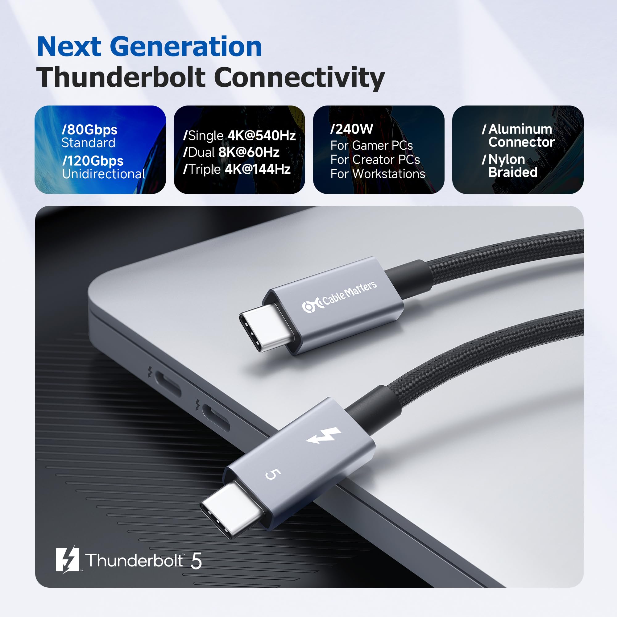Foto 2 | Cable Thunderbolt 5 Matters, 80 Gbps, 1 M, Negro, Intel Cert - Venta Internacional.