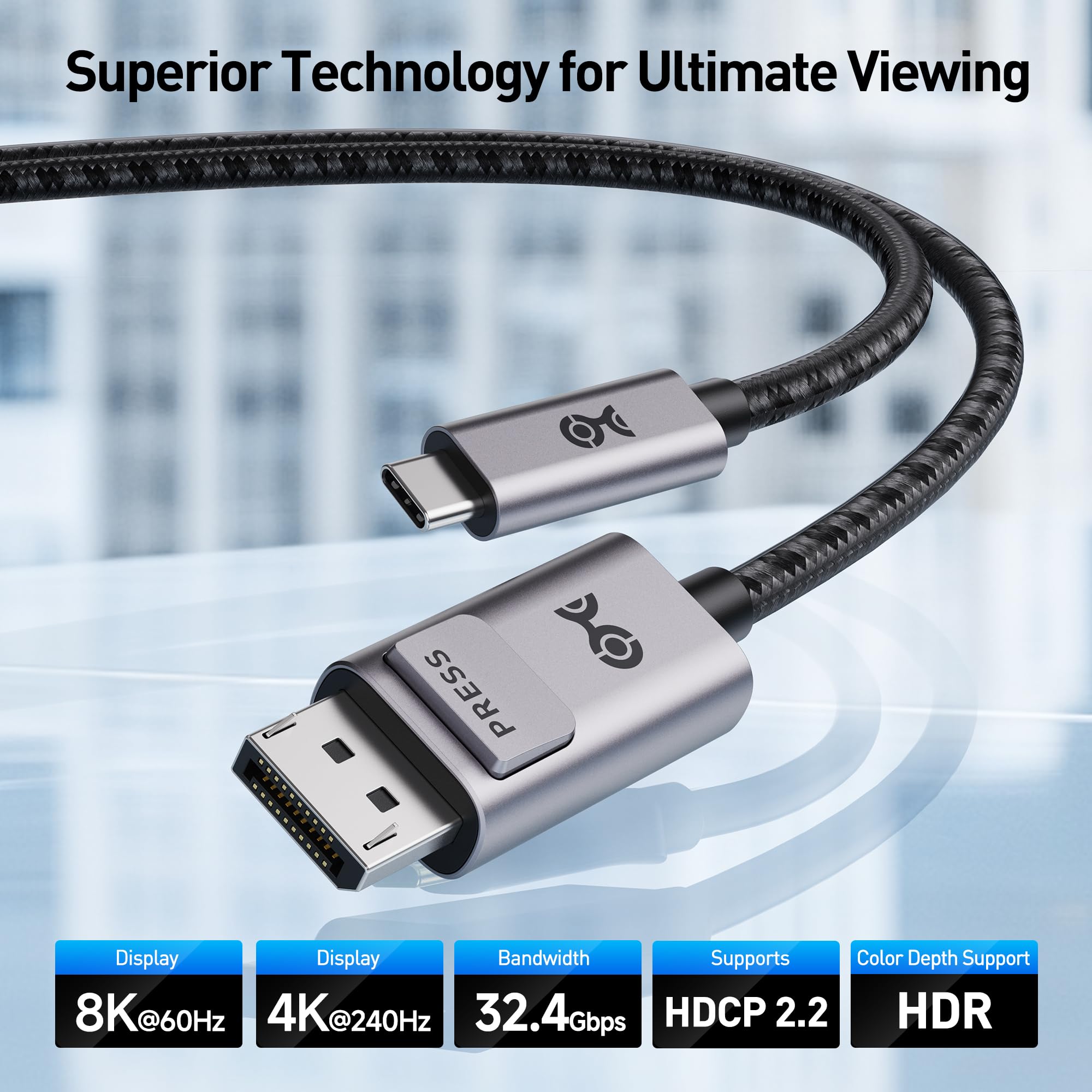 Foto 3 pulgar | Cable Usb C A Displayport 1.4 Matters, 2 M, Gris - Venta Internacional.