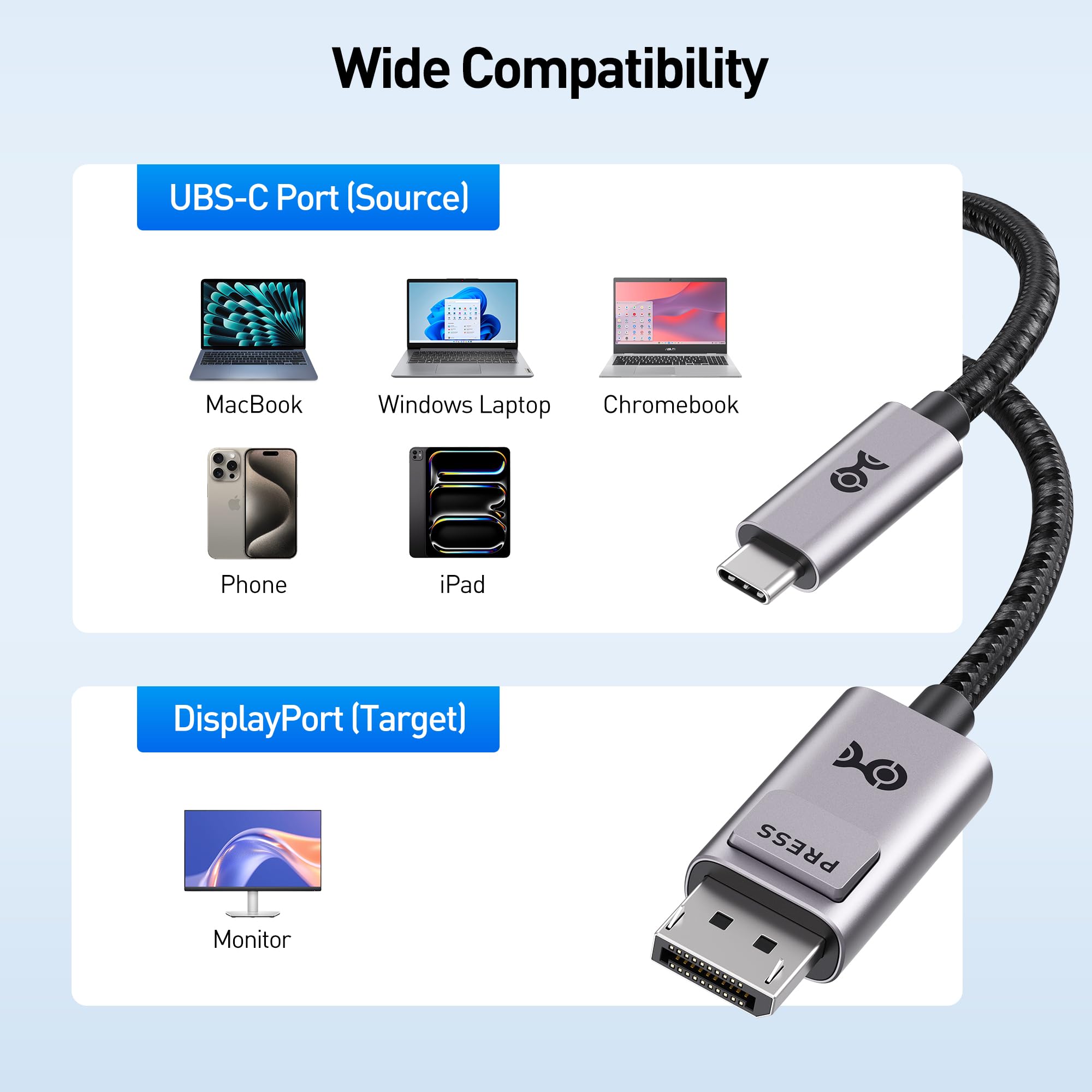 Foto 7 pulgar | Cable Usb C A Displayport 1.4 Matters, 2 M, Gris - Venta Internacional.