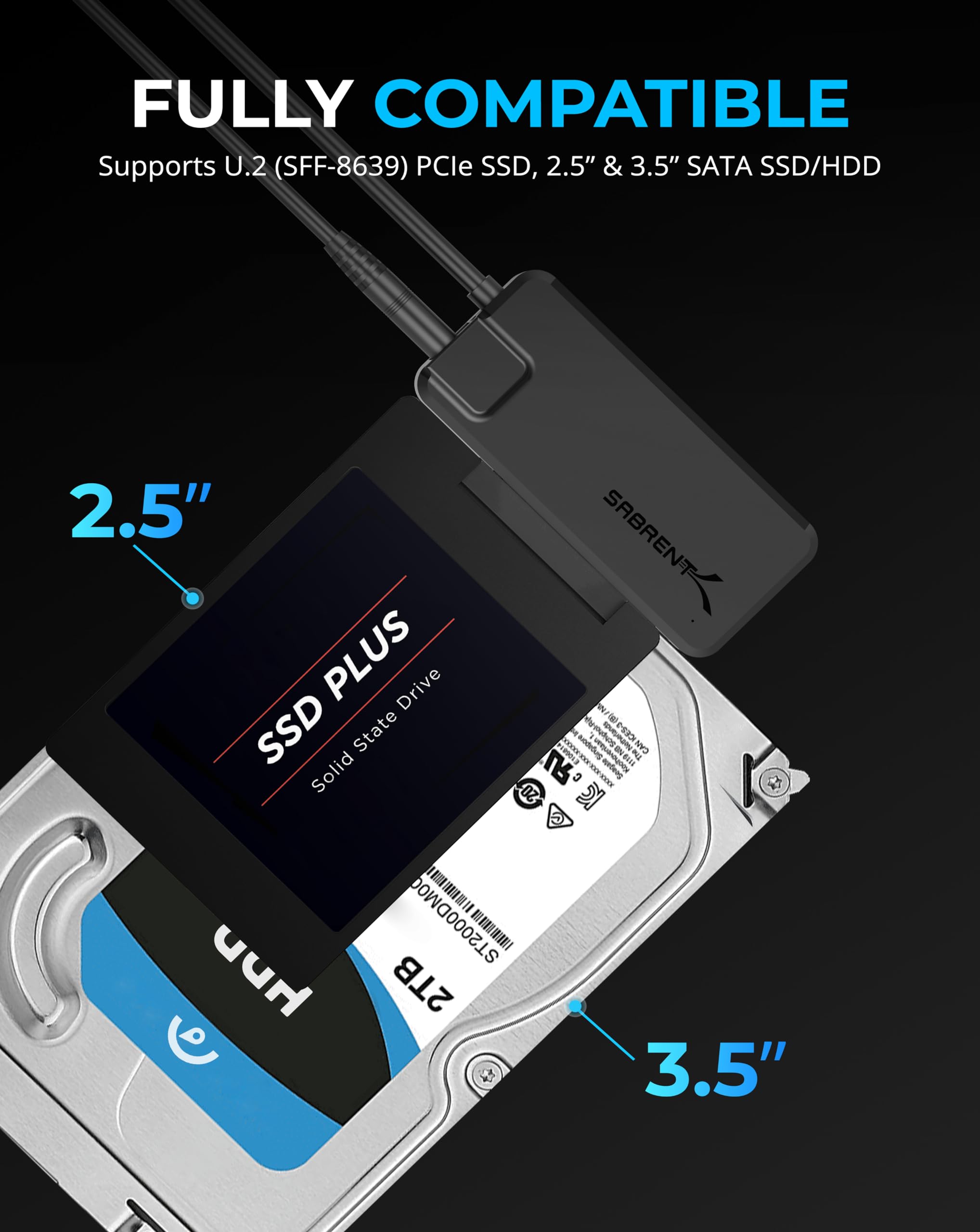 Foto 4 pulgar | Cable Adaptador Sabrent Usb 3.2 Tipo A A Ssd Sata/u.2 Con Alimentación - Venta Internacional.