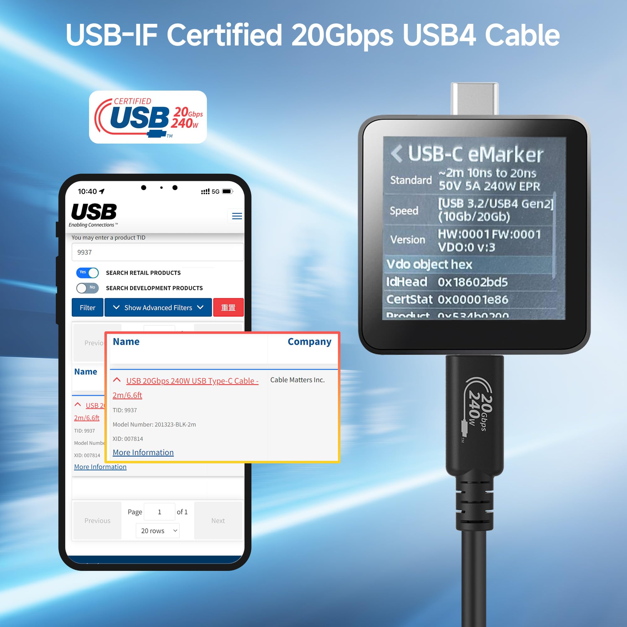 Foto 3 pulgar | Cable Usb4 Matters Usb 4 De 20 Gbps, Usb 4, 2 M, Thunderbolt 4 - Venta Internacional.