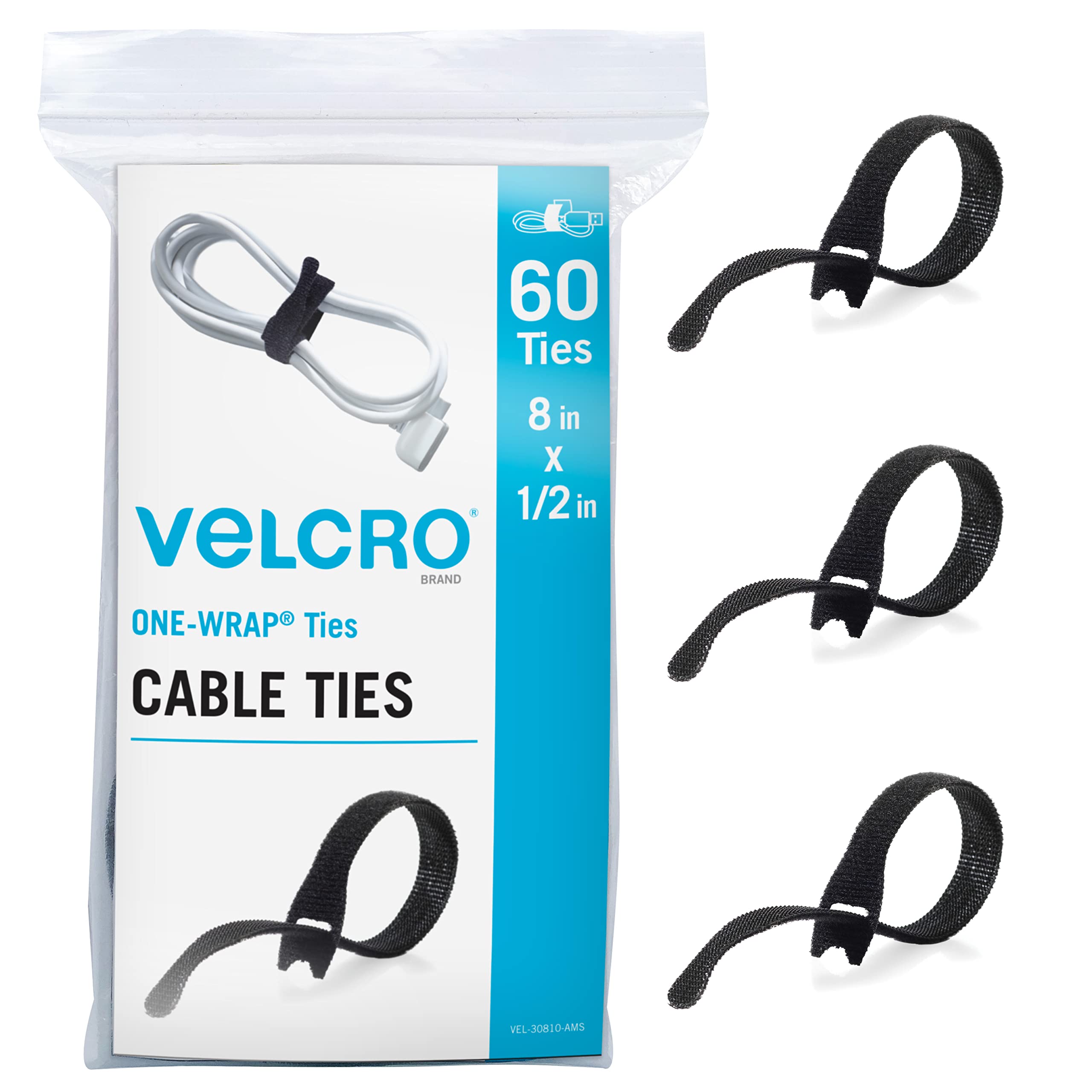 Foto 2 pulgar | Bridas Para Cables Marca Velcro, Resistentes, Reutilizables, 60 Unidades, 20 Cm, Negras - Venta Internacional.