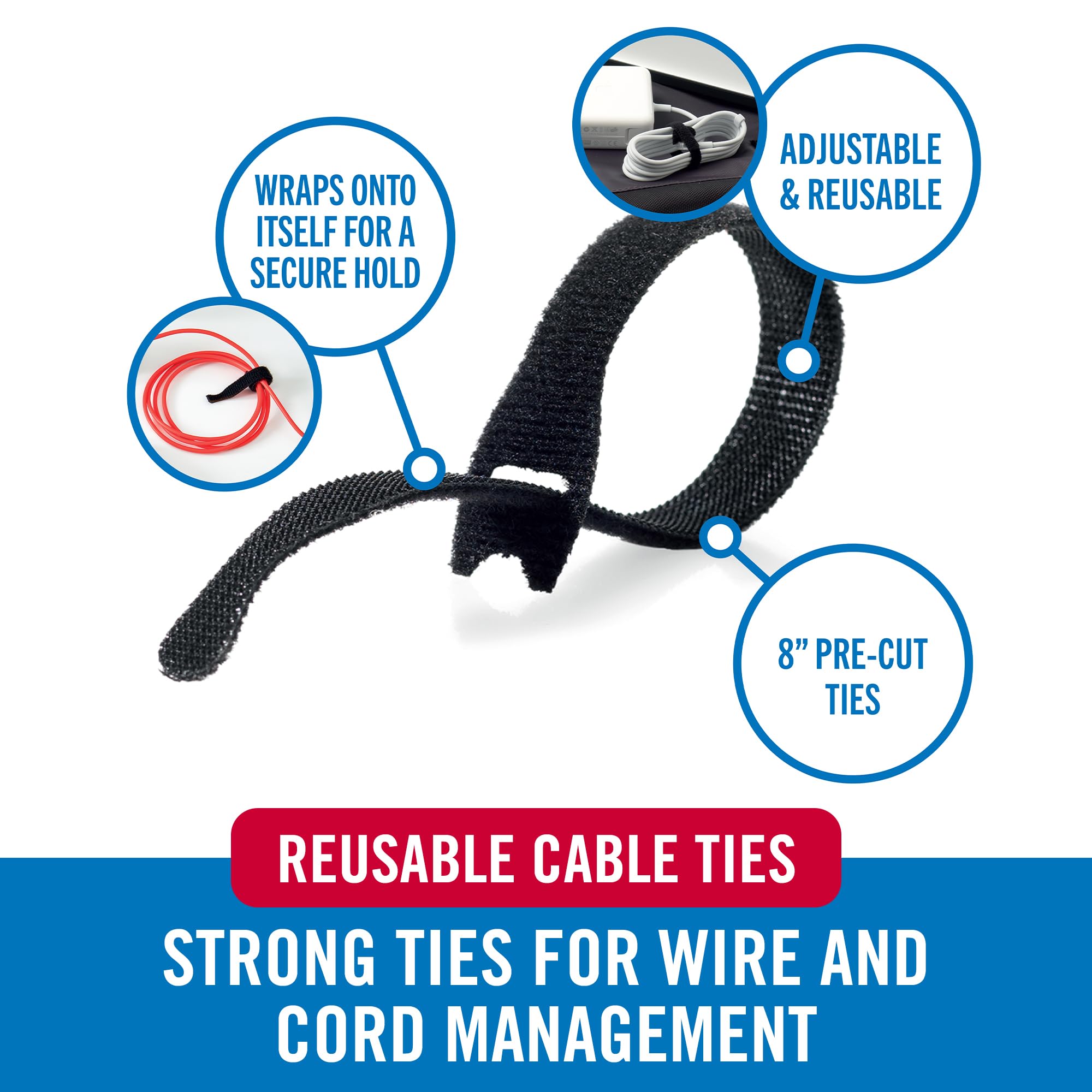 Foto 2 | Bridas Para Cables Marca Velcro, Resistentes, Reutilizables, 60 Unidades, 20 Cm, Negras - Venta Internacional.