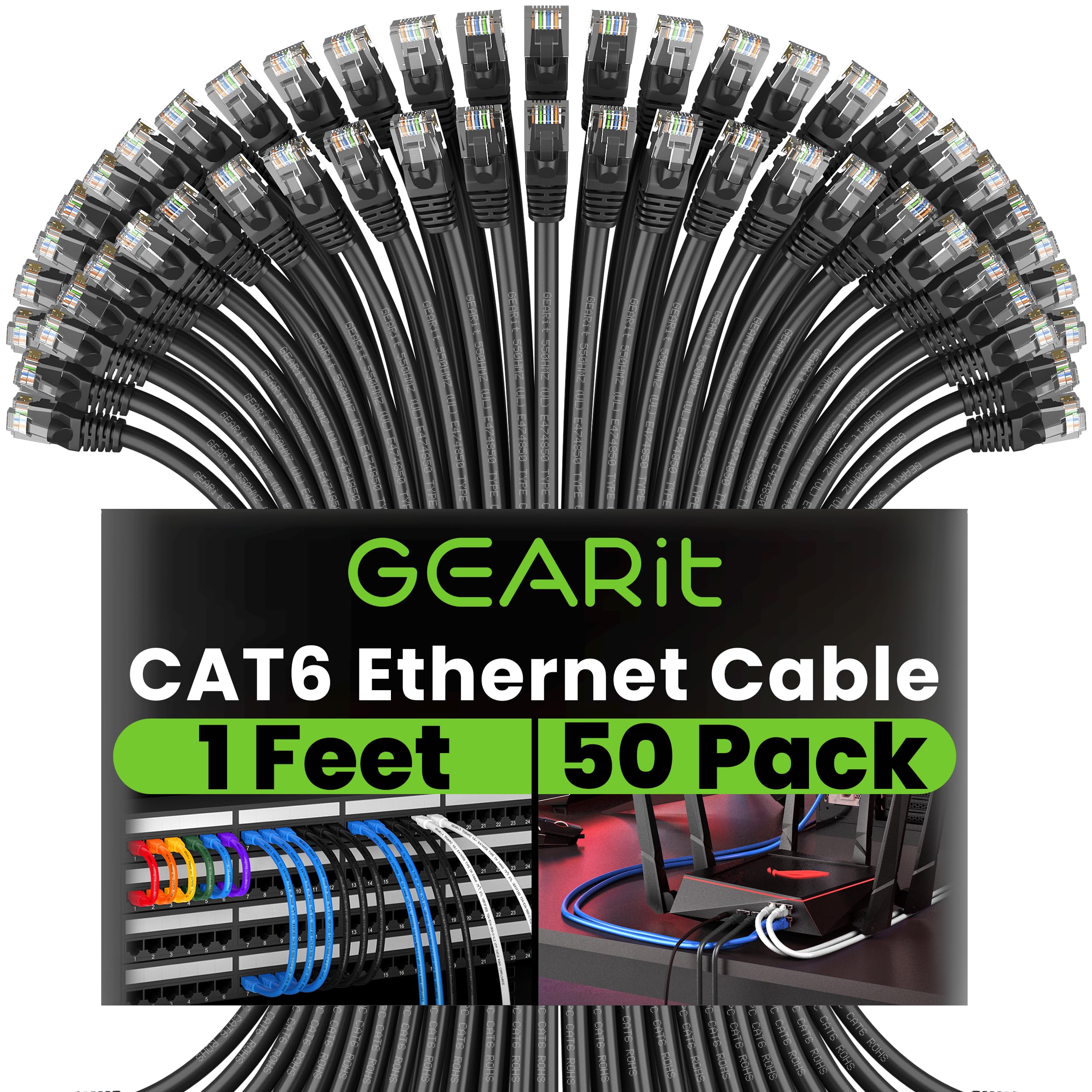Foto 1 | Cable Ethernet Gearit Cat 6 De 1 Pie (30 Cm), 10 Gbps, 50 Unidades, Negro - Venta Internacional.