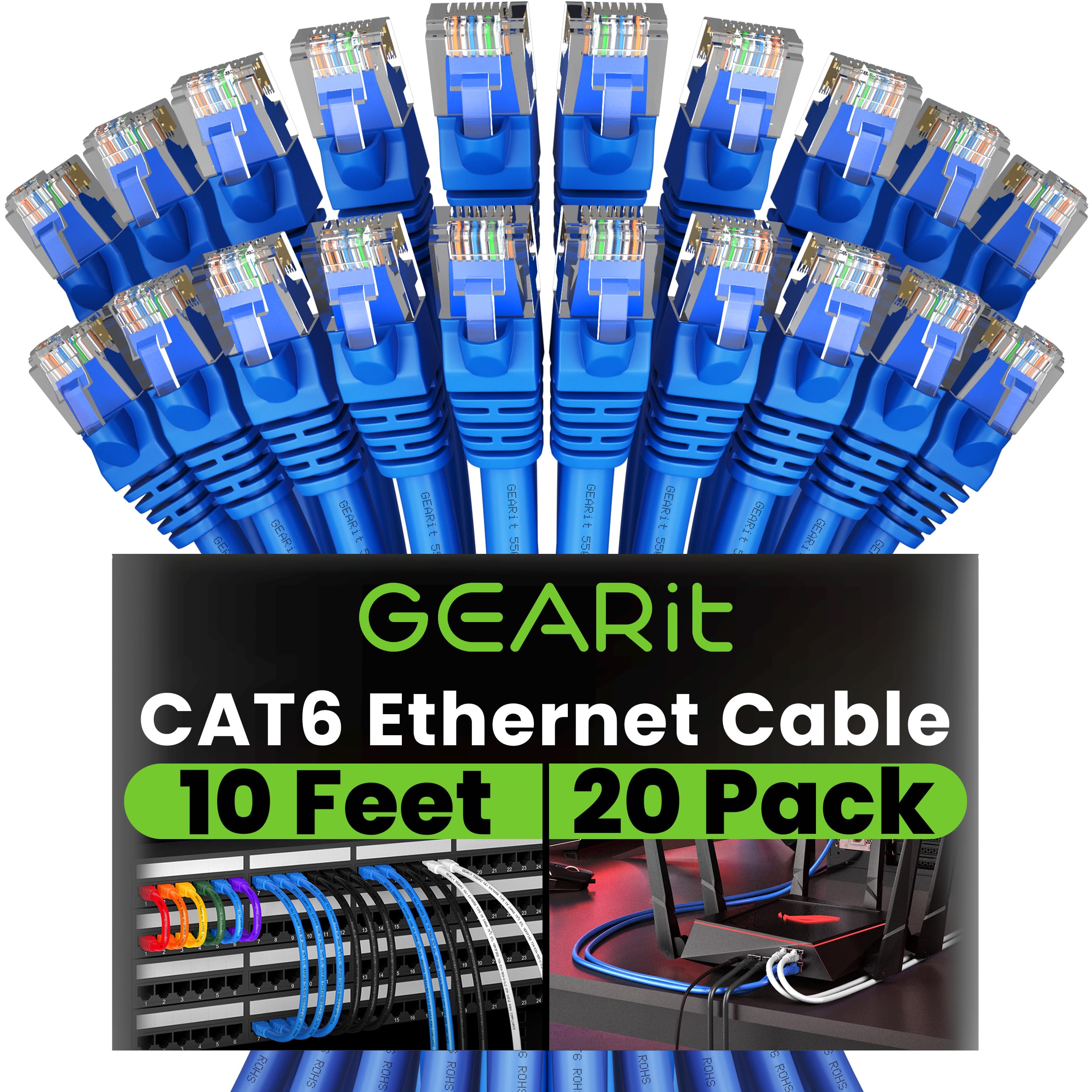 Foto 1 | Cable Ethernet Gearit Cat 6, 10 Pies (3 M), Paquete De 20, 10 Gbps, Rj45, Azul - Venta Internacional.