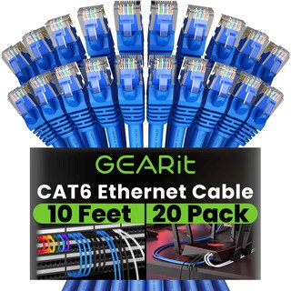 Foto 1 | Cable Ethernet Gearit Cat 6, 10 Pies (3 M), Paquete De 20, 10 Gbps, Rj45, Azul - Venta Internacional.