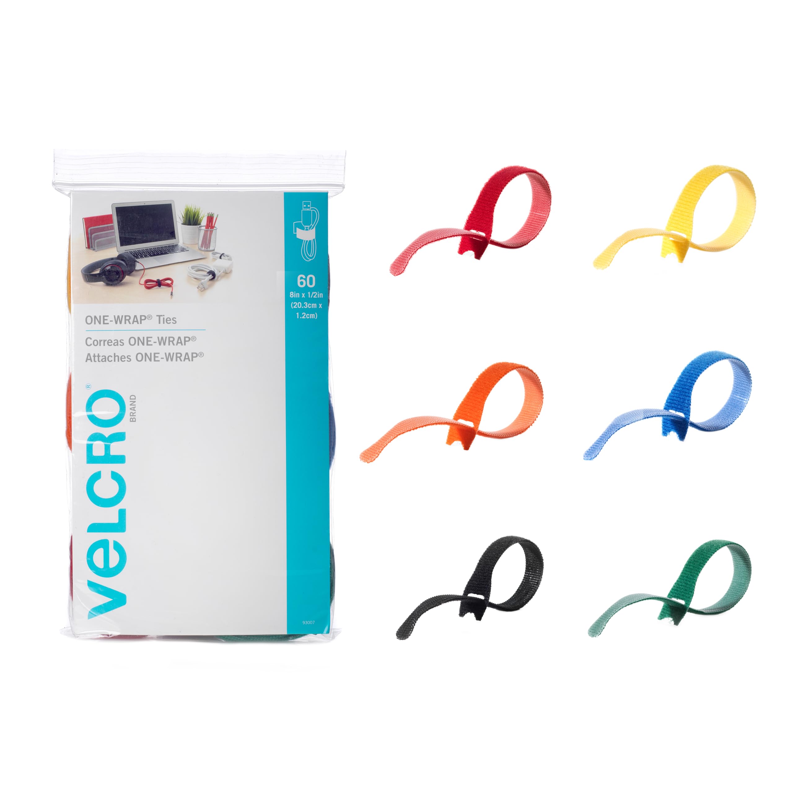 Foto 2 pulgar | Bridas Para Cables Marca Velcro One-wrap, 60 Unidades, 8 Cm X 1,3 Cm, Multicolor - Venta Internacional.