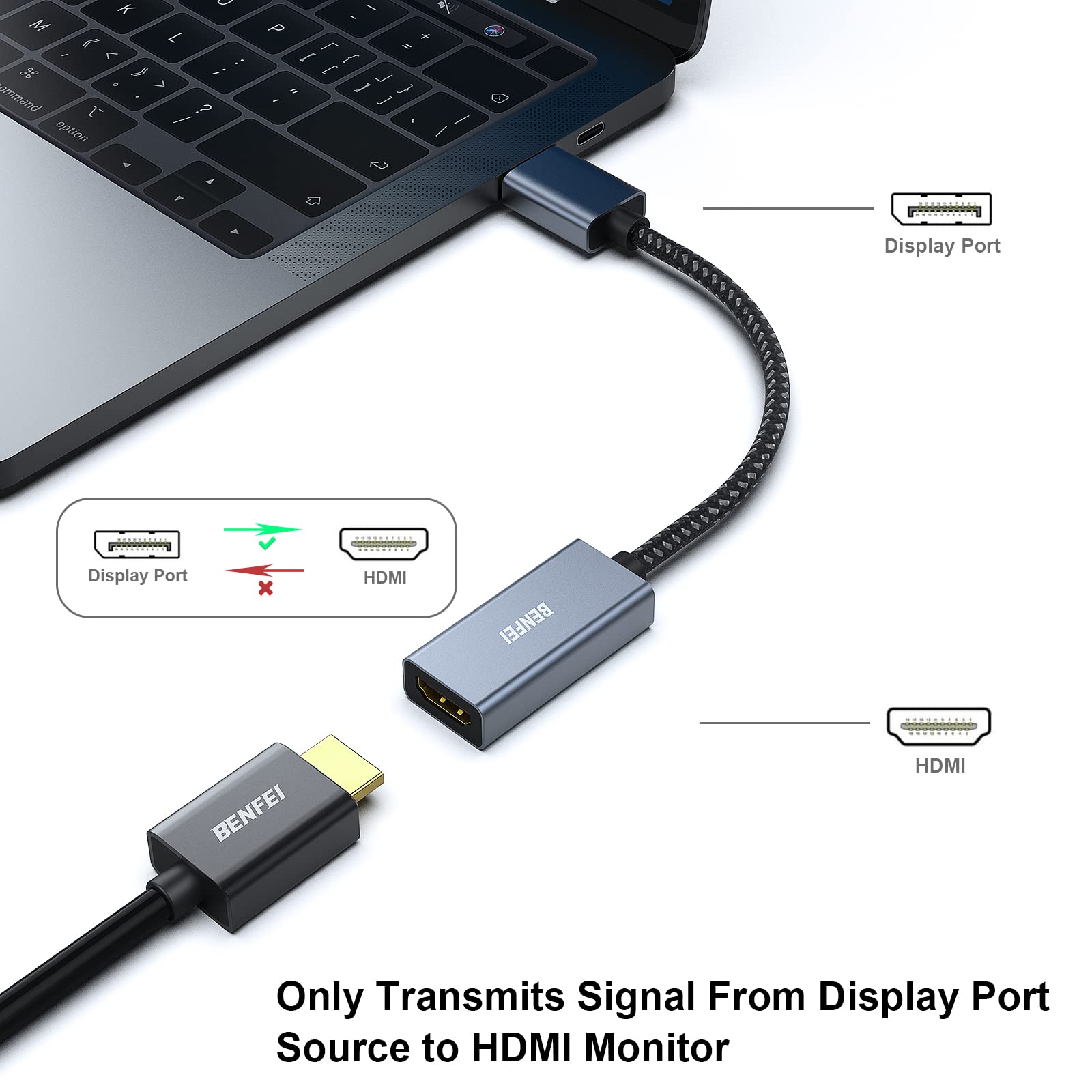 Foto 3 pulgar | Cable Adaptador Displayport A Hdmi Benfei 4k 2k 60 Hz 1080p - Venta Internacional.