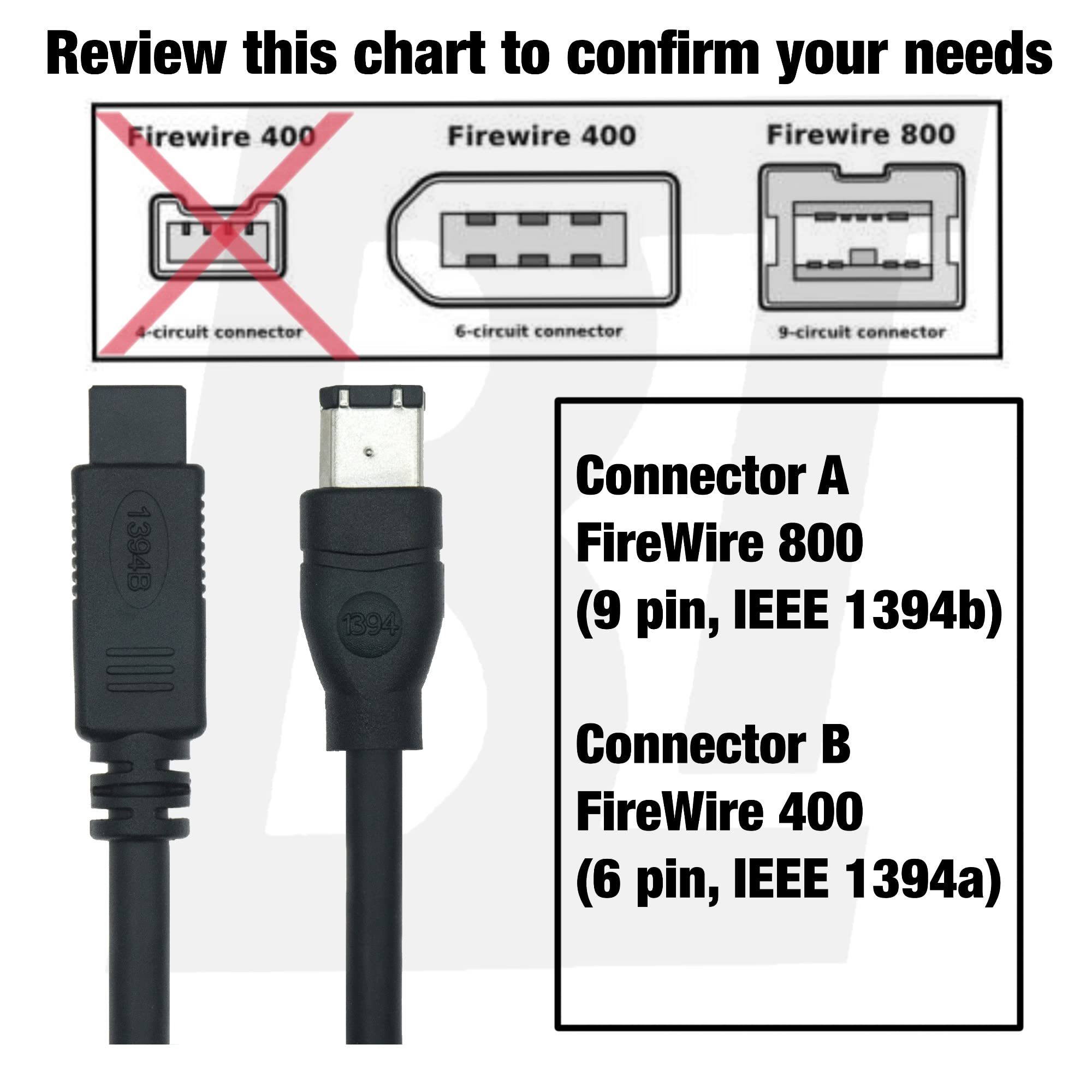 Foto 3 pulgar | Cable Adaptador Firewire 1394 De 9 Pines A 6 Pines Herfair De 6 Pies - Venta Internacional.