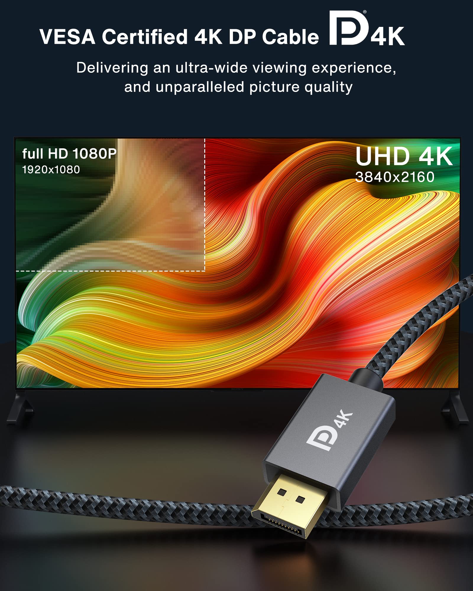 Foto 3 pulgar | Cable Displayport Con Certificación Ivanky Vesa 1.2 2k @165hz 6.6 Pies - Venta Internacional.
