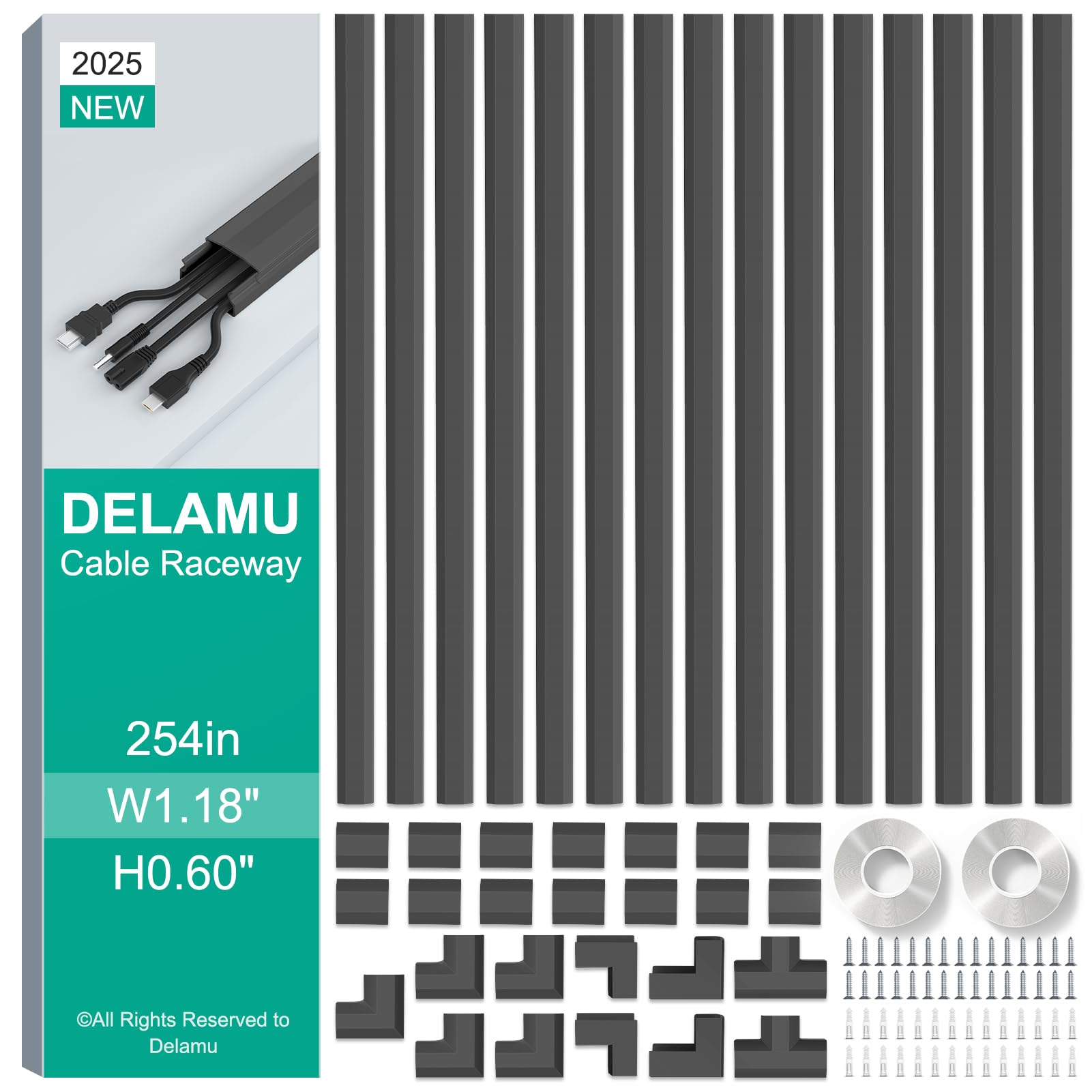 Foto 1 | Cubiertas Cord Hider Delamu Para Cables En Pared  Color Negro  6 M - Venta Internacional.