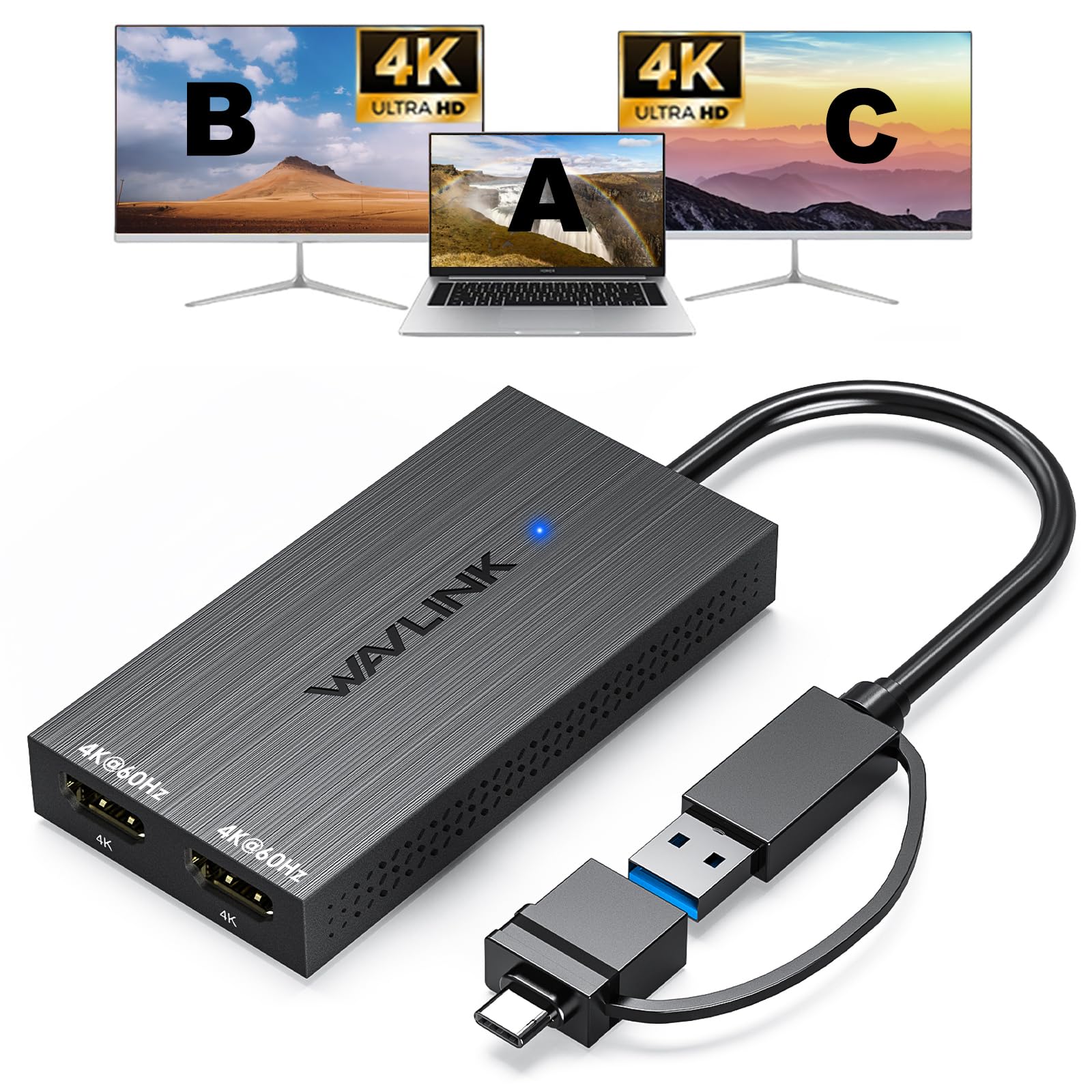 Foto 2 pulgar | Adaptador Usb 3.0 Y Usb C A Hdmi Dual 4k @60hz Wavlink - Venta Internacional.