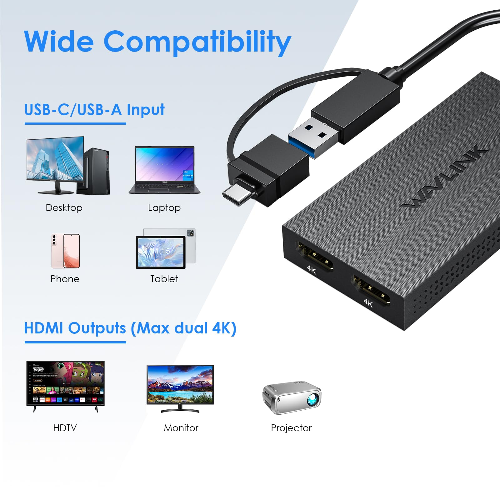 Foto 5 pulgar | Adaptador Usb 3.0 Y Usb C A Hdmi Dual 4k @60hz Wavlink - Venta Internacional.