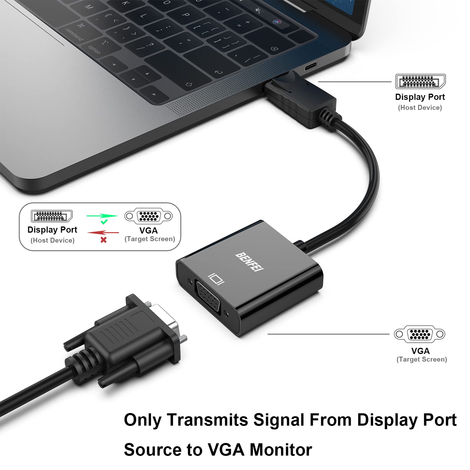 Foto 2 | Adaptador Benfei Displayport A Vga 1080p (macho A Hembra) - Venta Internacional.