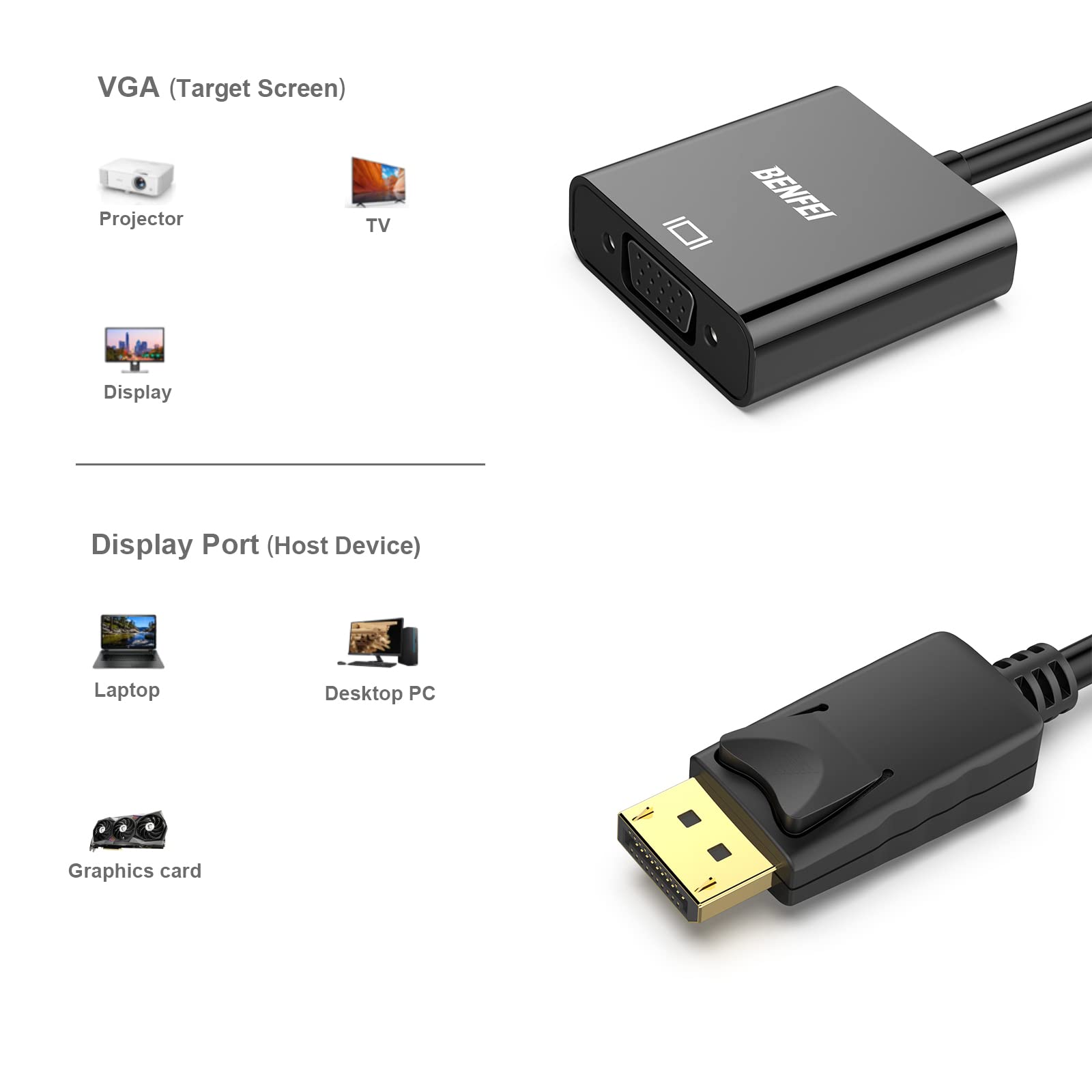 Foto 4 pulgar | Adaptador Benfei Displayport A Vga 1080p (macho A Hembra) - Venta Internacional.