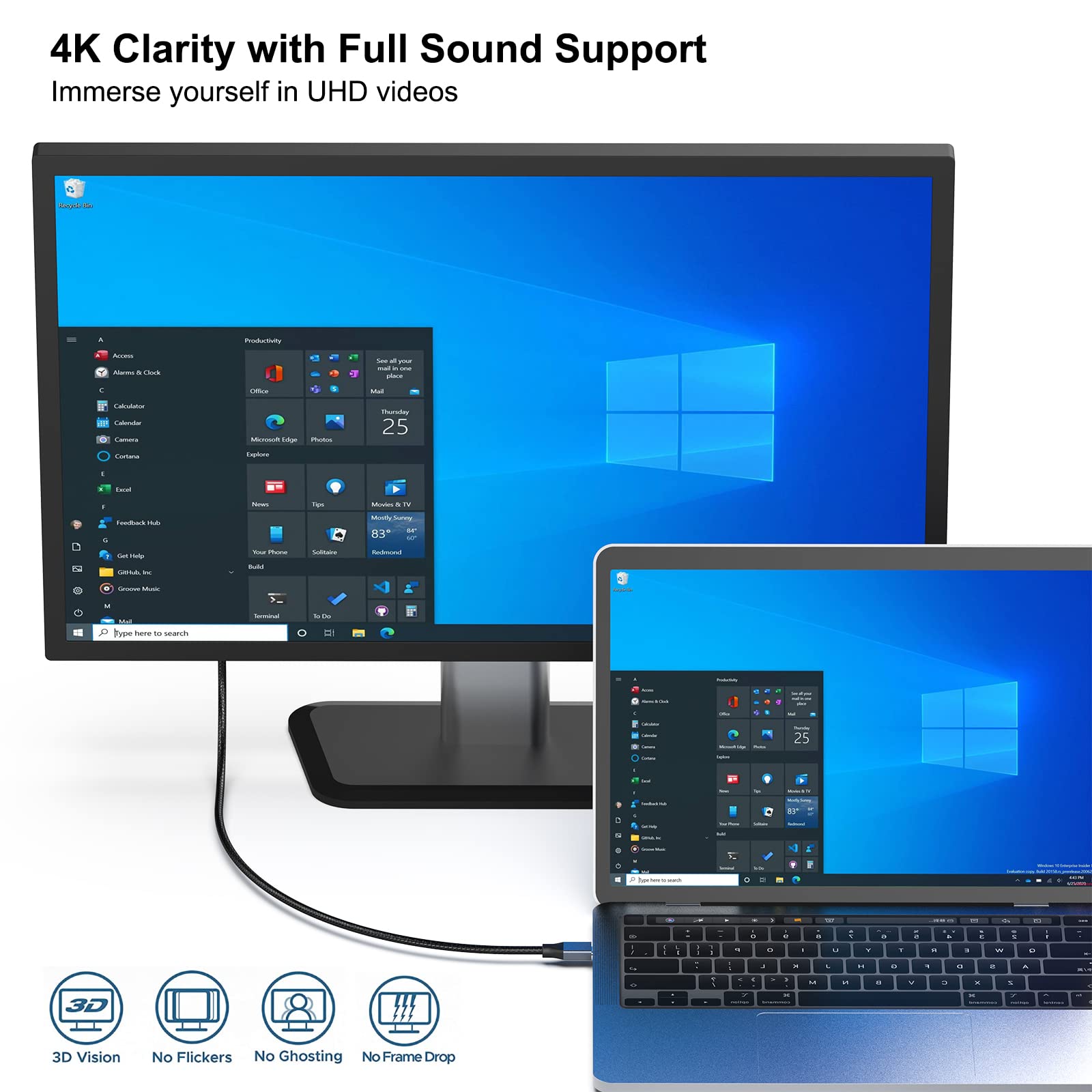 Foto 3 pulgar | Cable Usb-c A Displayport Benfei 4k @60hz 2k @144hz De 6 Pies - Venta Internacional.