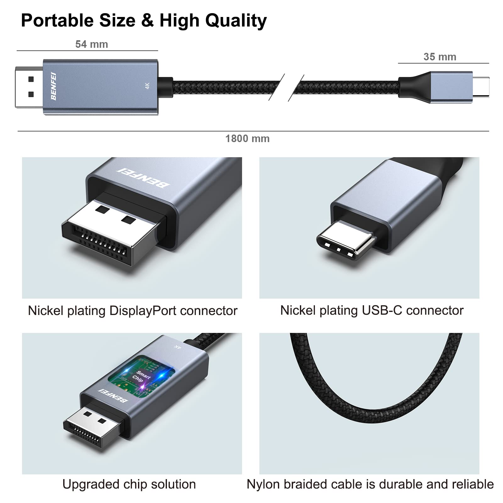 Foto 8 pulgar | Cable Usb-c A Displayport Benfei 4k @60hz 2k @144hz De 6 Pies - Venta Internacional.