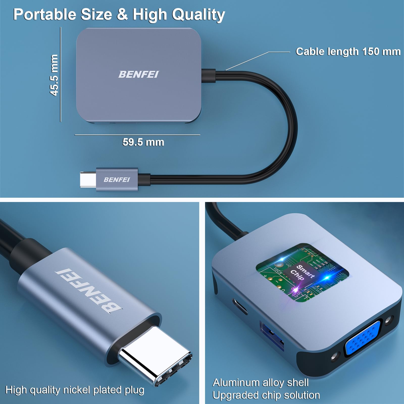 Foto 7 pulgar | Adaptador Hdmi Vga 4 En 1 Usb C Hub Benfei Con Suministro De Alimentación - Venta Internacional.