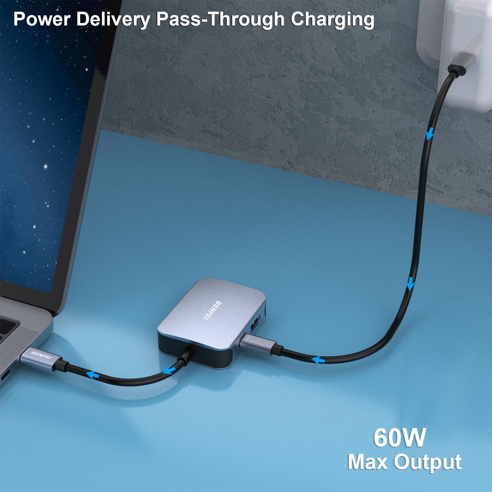 Foto 8 pulgar | Adaptador Hdmi Vga 4 En 1 Usb C Hub Benfei Con Suministro De Alimentación - Venta Internacional.