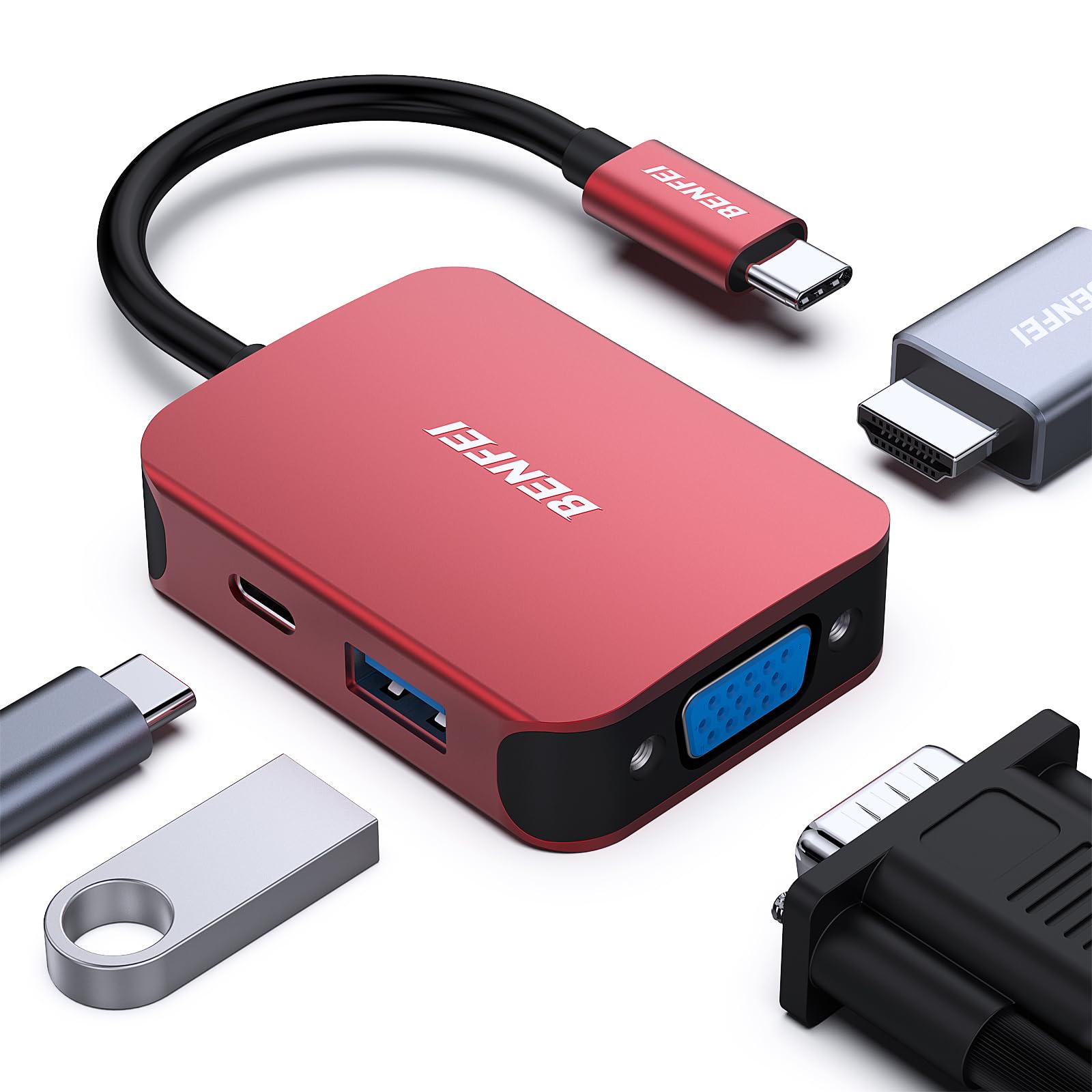 Foto 2 pulgar | Adaptador Hdmi Vga 4 En 1 Usb C Hub Benfei Con Suministro De Alimentación - Venta Internacional.