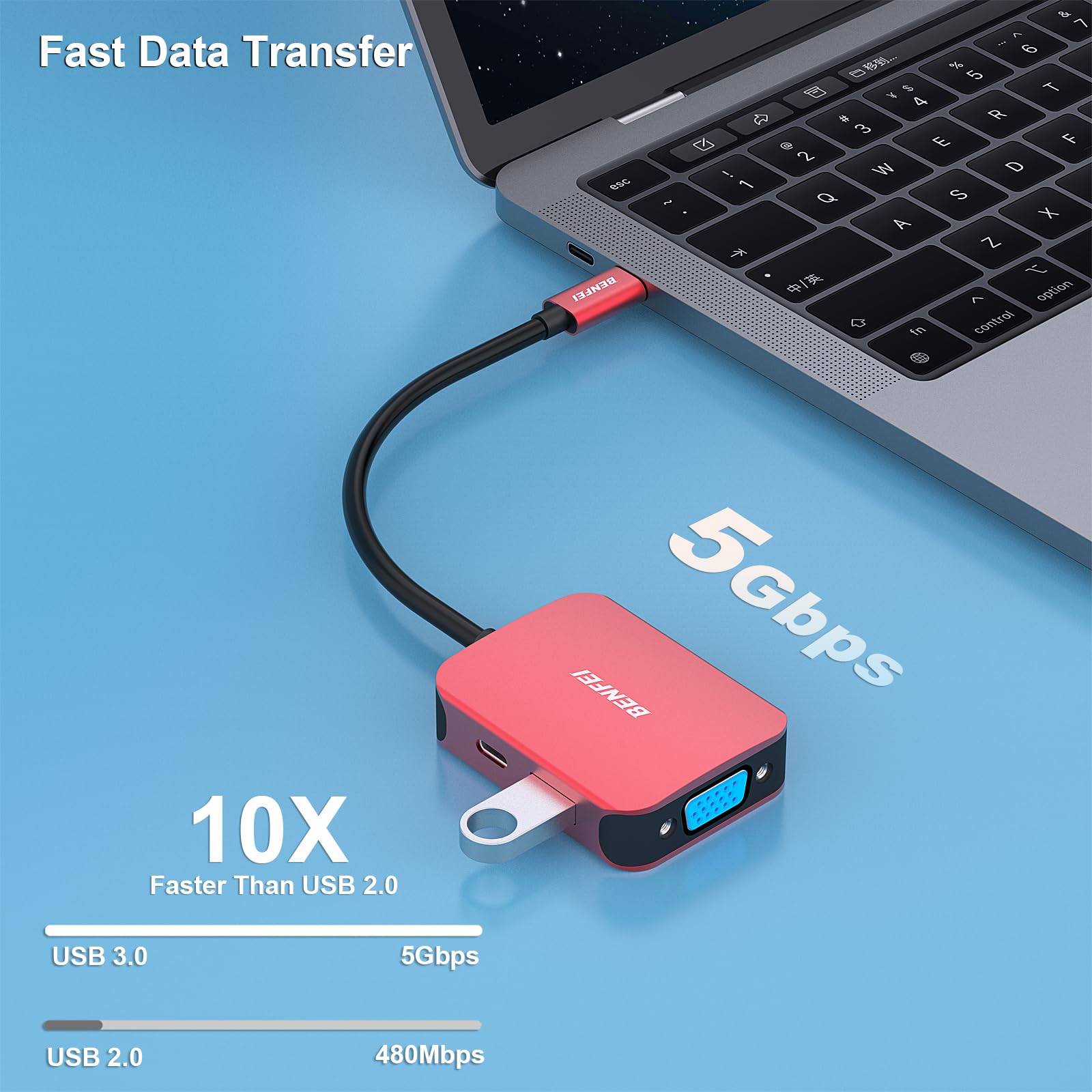 Foto 5 pulgar | Adaptador Hdmi Vga 4 En 1 Usb C Hub Benfei Con Suministro De Alimentación - Venta Internacional.