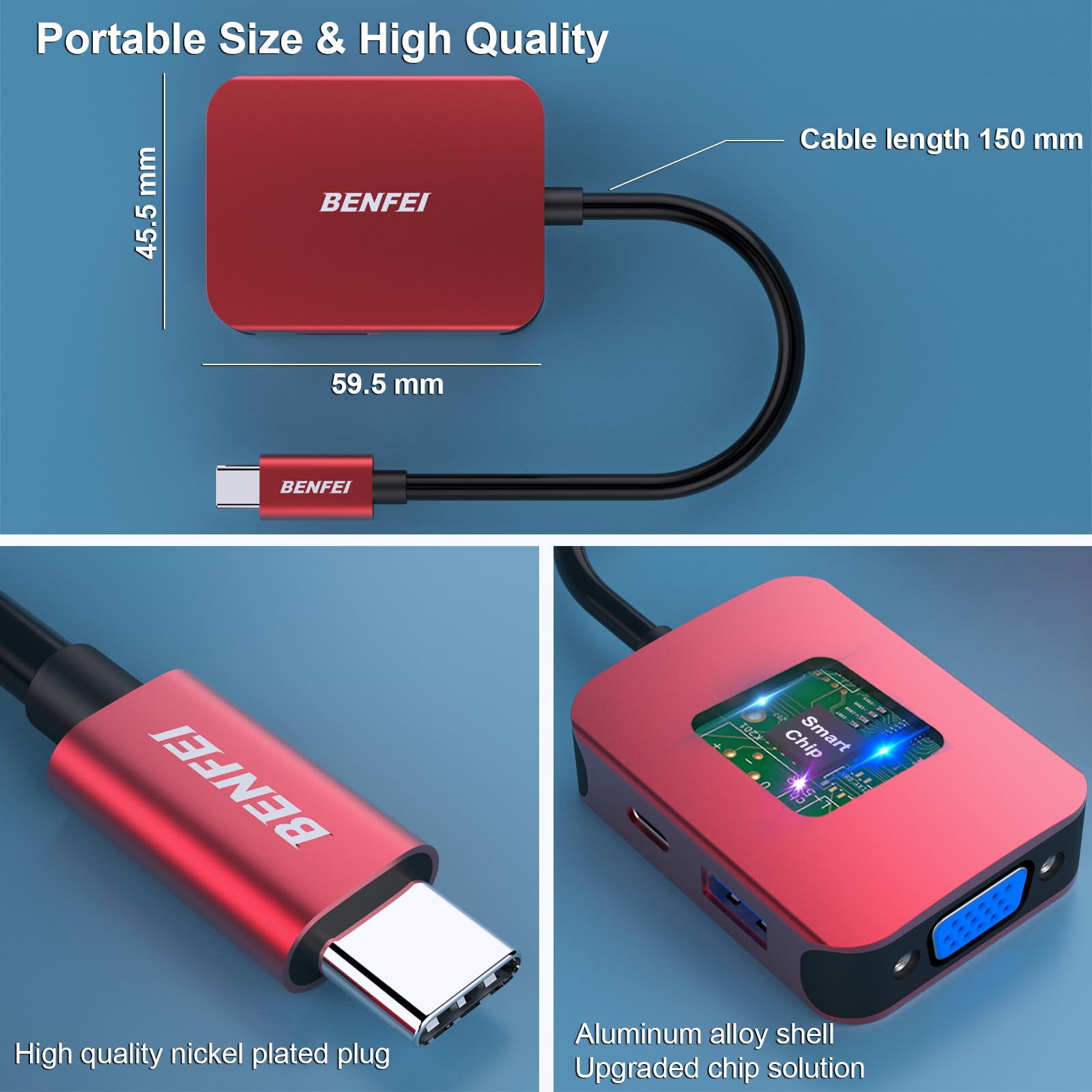 Foto 7 pulgar | Adaptador Hdmi Vga 4 En 1 Usb C Hub Benfei Con Suministro De Alimentación - Venta Internacional.