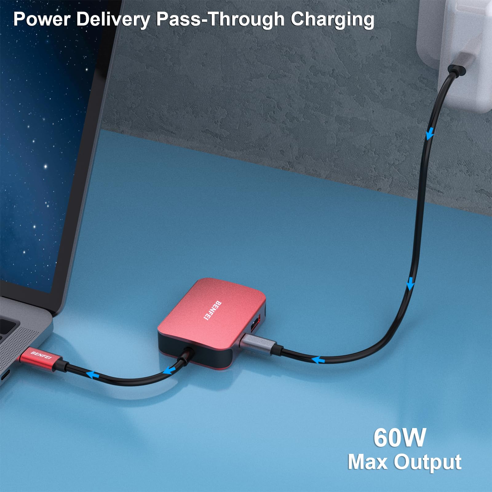 Foto 8 pulgar | Adaptador Hdmi Vga 4 En 1 Usb C Hub Benfei Con Suministro De Alimentación - Venta Internacional.