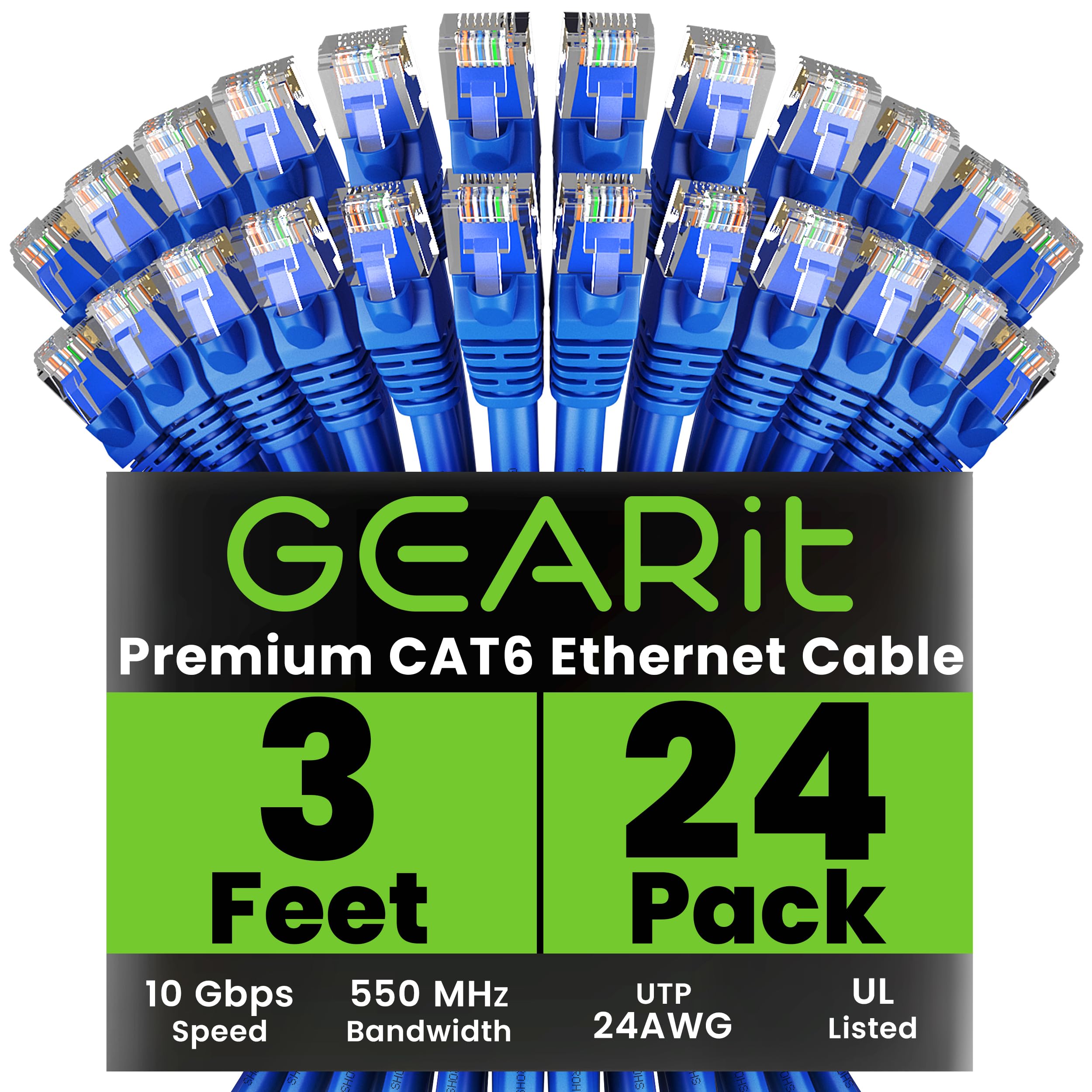 Foto 2 pulgar | Cable Ethernet Gearit Cat 6 De 0 9 M (3 Pies)  24 Unidades  10 Gbps  Azul - Venta Internacional.
