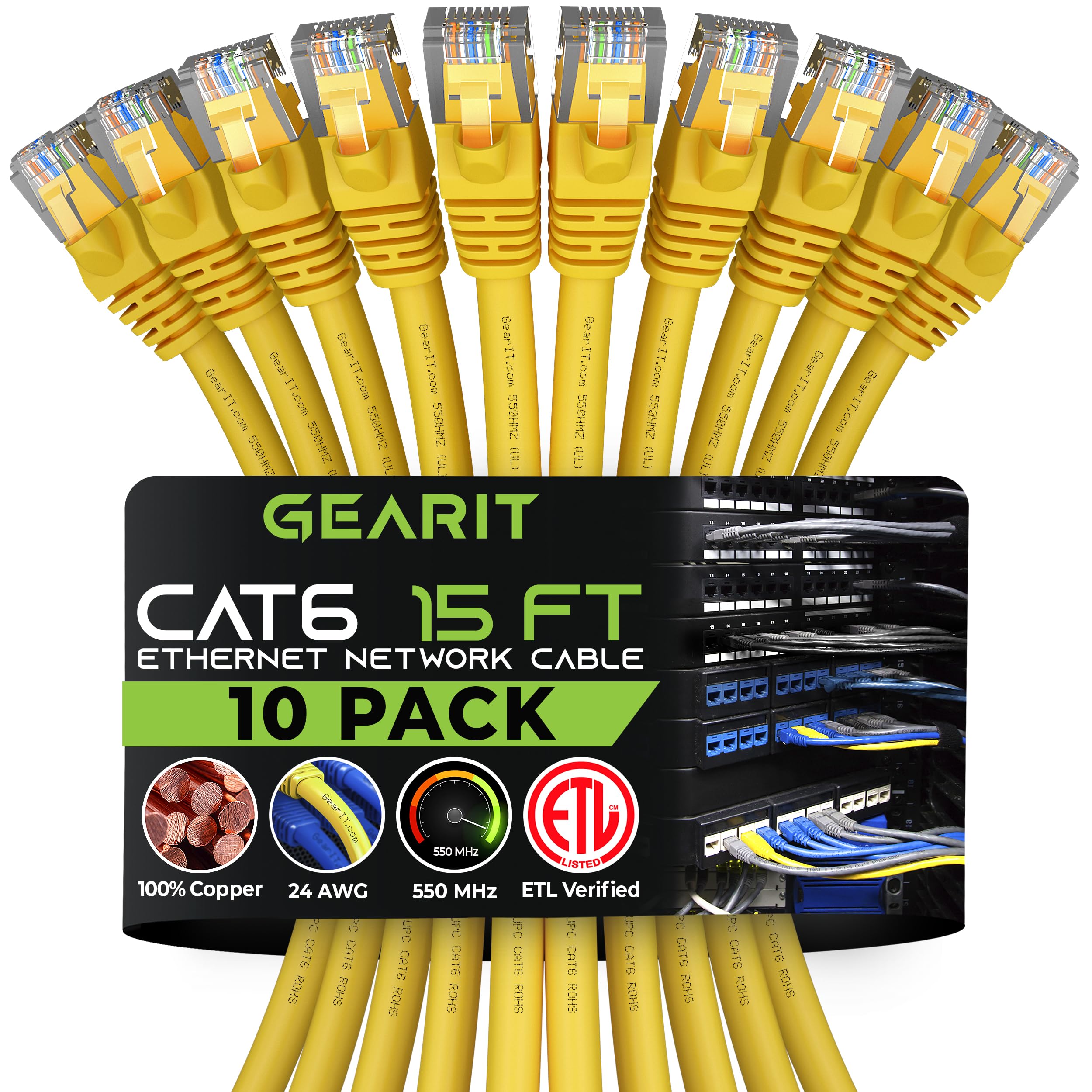 Foto 1 | Cable Ethernet Gearit Cat 6 15 Pies (4 5 M)  Paquete De 10 Gbps Rj45  10 Gbps  Amarillo - Venta Internacional.